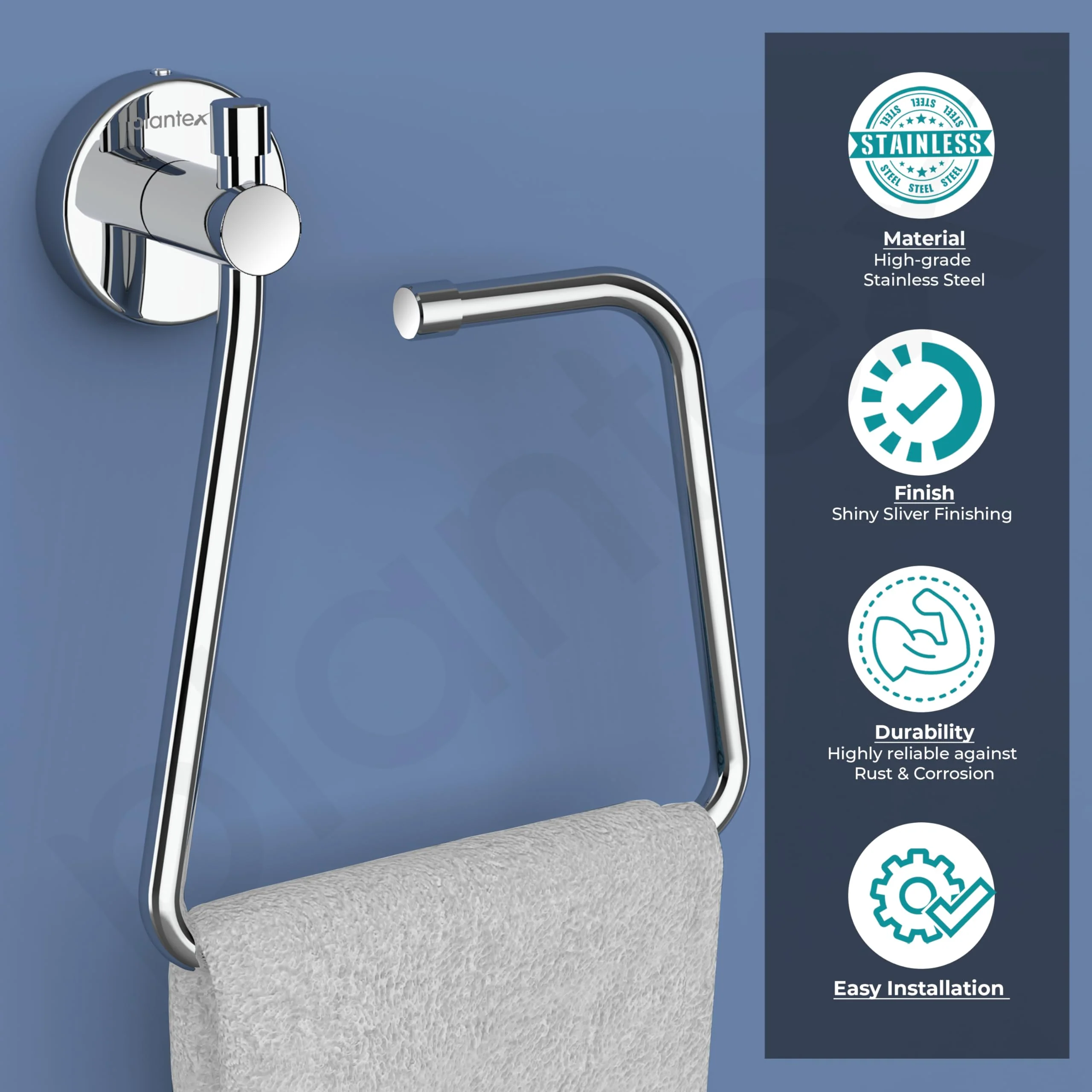 Plantex Stainless Steel Towel Ring for Bathroom/Napkin-Towel Hanger/Wash Basin/Bathroom Accessories - (Chrome-Rectangle) - Pack of 2 - Image 4