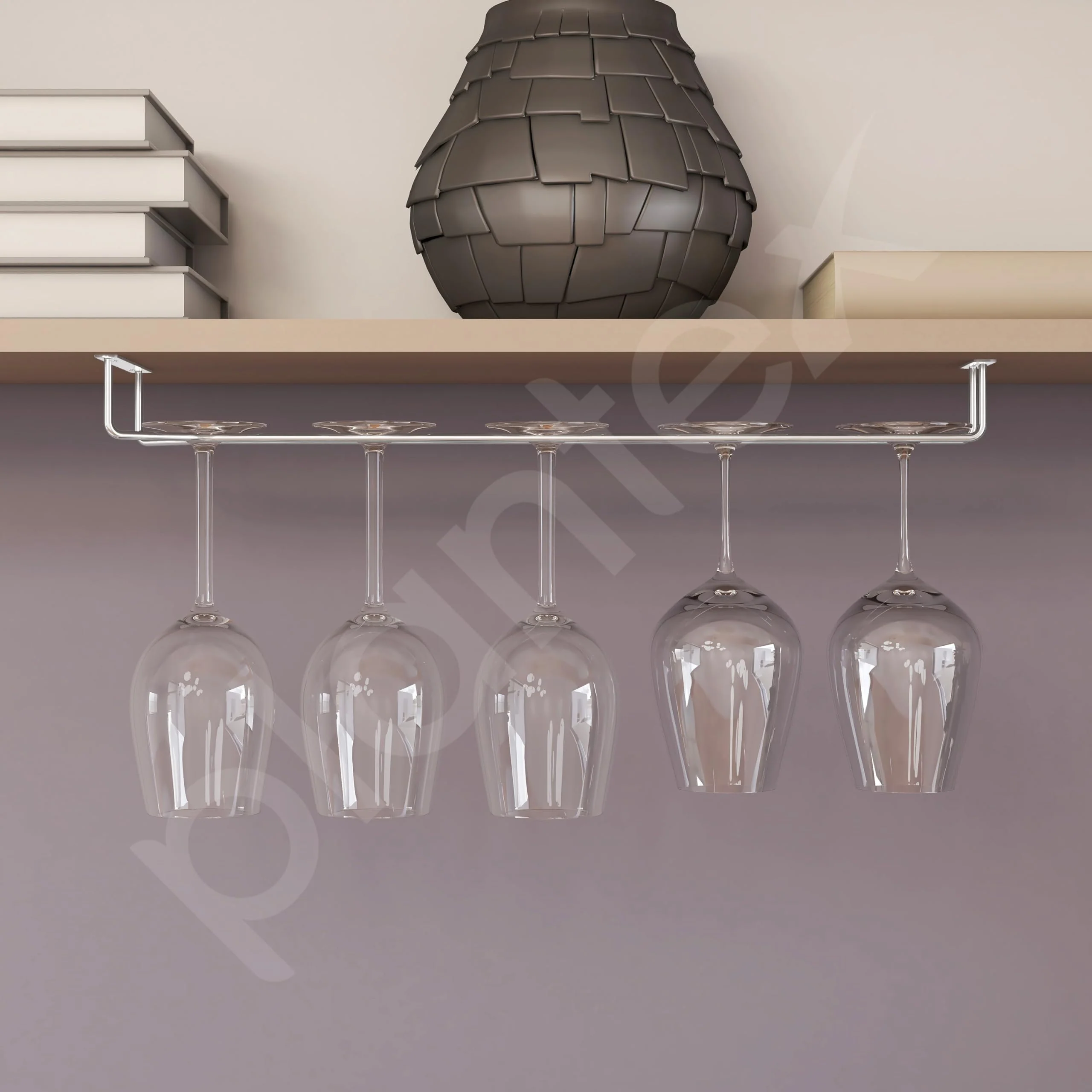 Plantex Stainless Steel Wine Glass Rack/Holder Upside Down Glass Hanging Organizer/Glass Hanging Stand for Pubs/Kitchen/Bars - (Single Line - L20 x W4.5 Inches), Tiered Shelf - Image 6