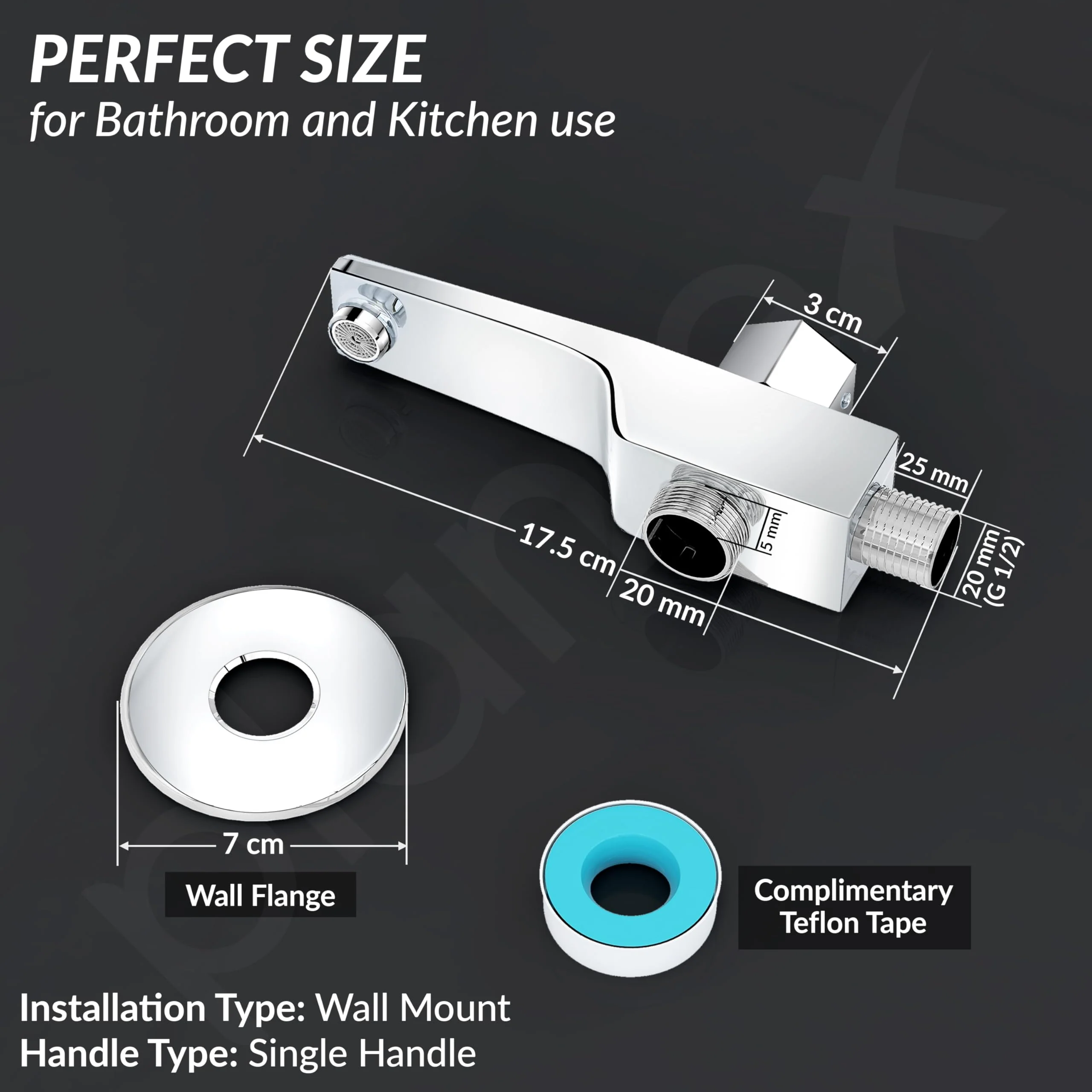 Plantex Steel Spout for Bathroom with Wall Flange and Teflon Tape/Button Attachment for Hand Shower-(AC06-Chrome) - Image 5