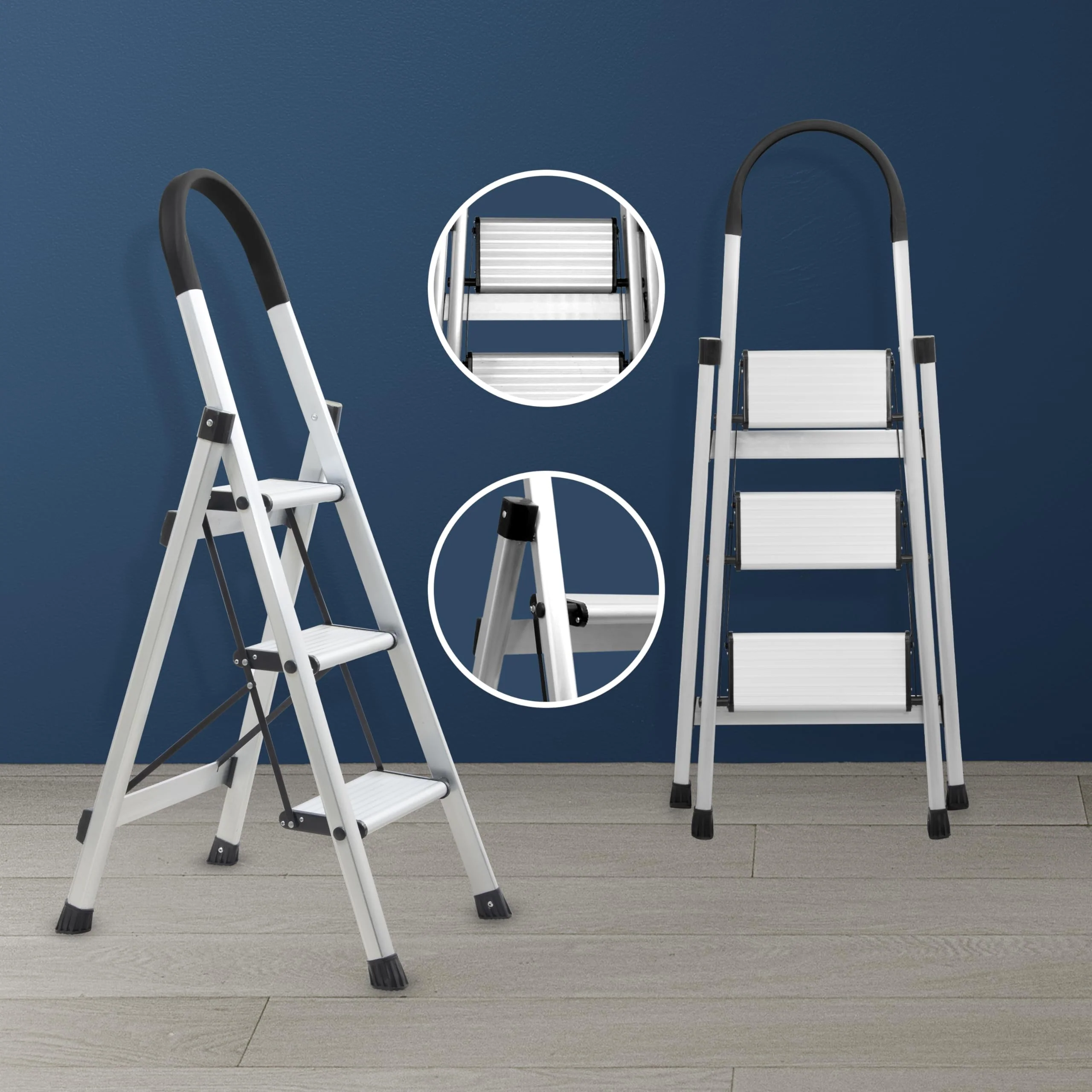 Plantex Surestep 3 Step Aluminum Ladder for Home Use/Wide Anti-Slip Steps/Foldable Ladder with Anti Skid PVC Shoes, 3 Steps Kitchen Stool (Anodize-Silver) - Image 2
