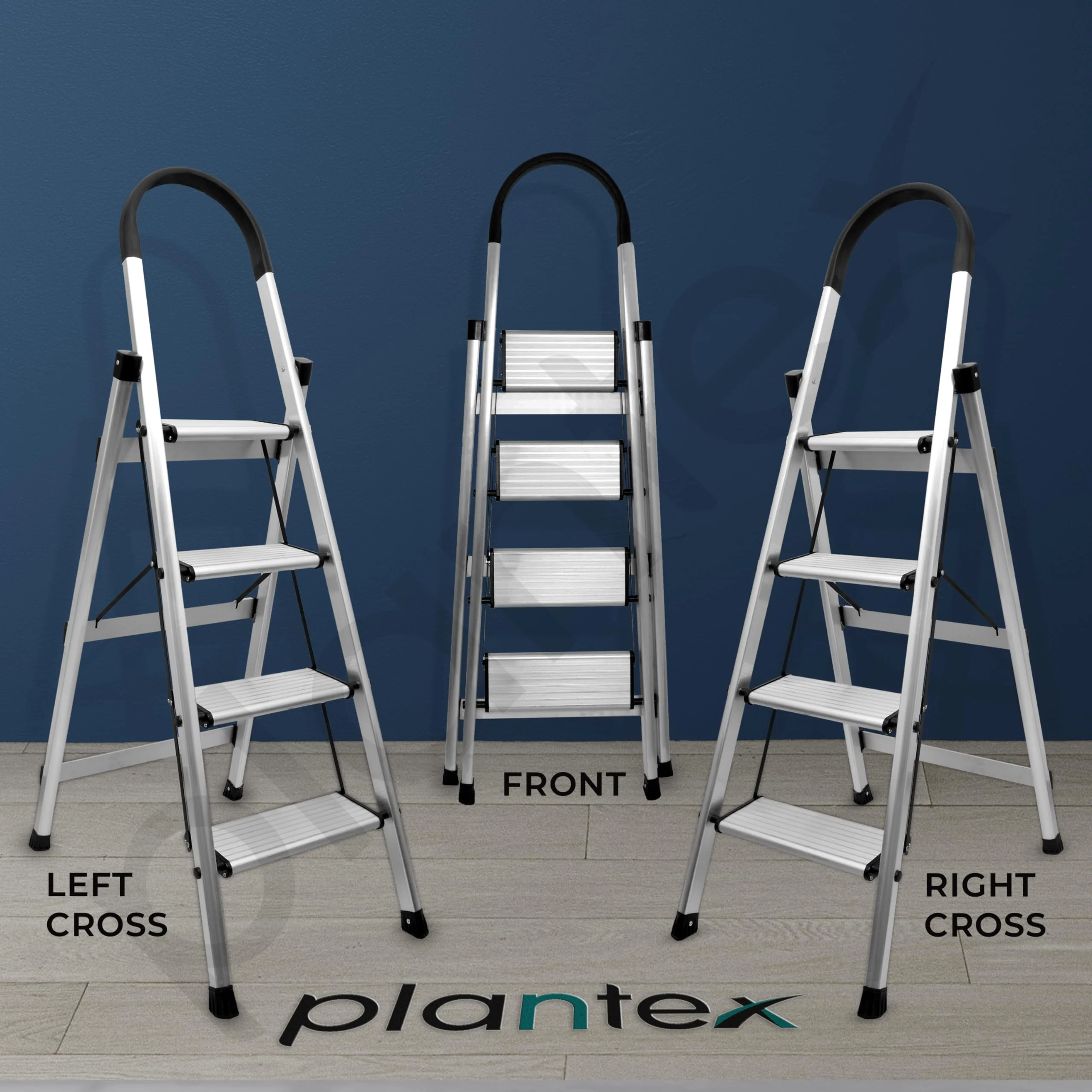 Plantex Surestep 4 Step Aluminum Ladder for Home/Non-Slip Wide-Step Foldable Ladder with Knee Guard, PVC Shoes and Cross Bars (Anodize-Silver) - Image 6