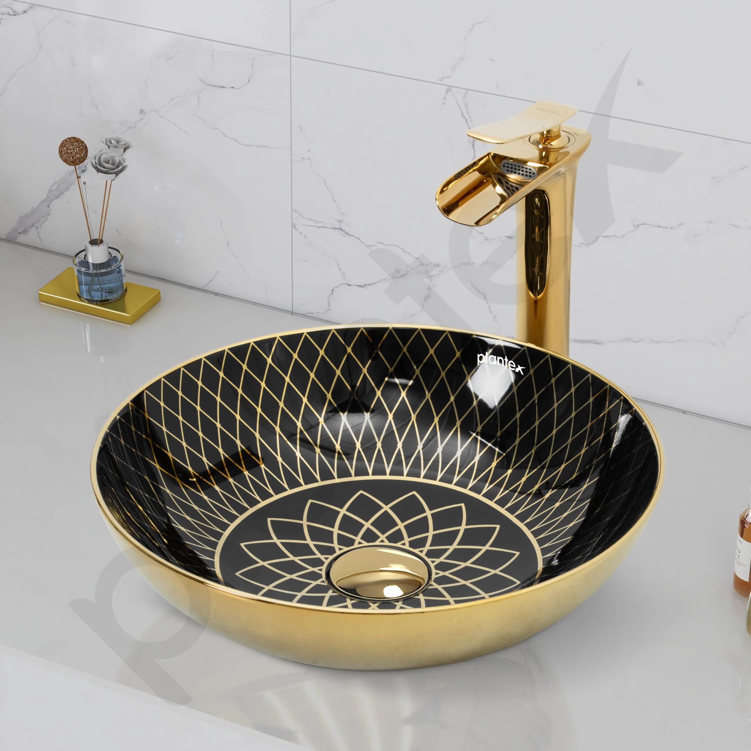 Plantex Table Top Wash Basin For Bathroom/Designer Ceramic Basin/Countertop Vessel Sink Basin - Indo-European Collection (16 x 16 x 5 Inch) - Image 7