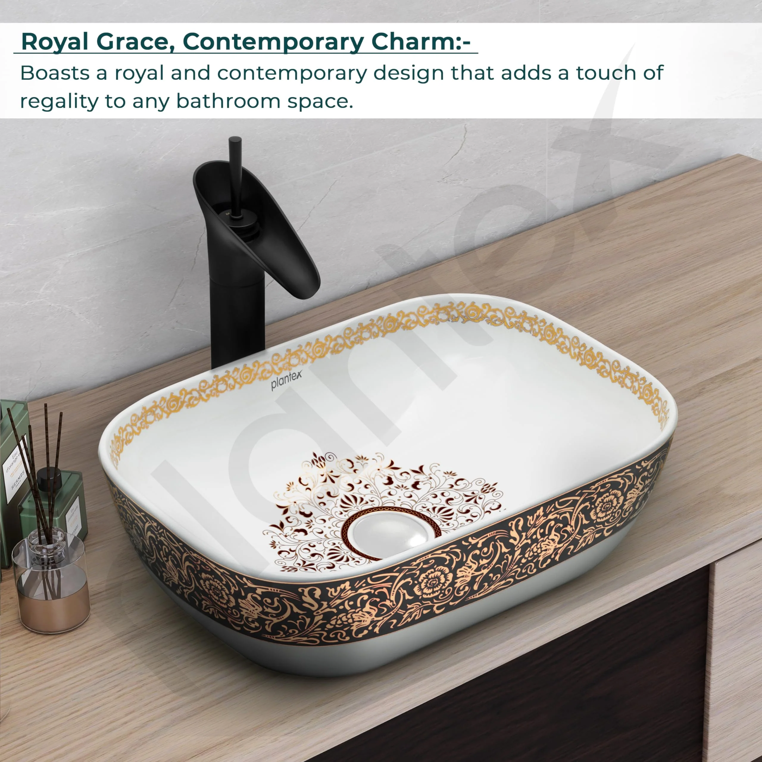 Plantex Table Top Wash Basin For Bathroom/Designer Ceramic Basin/Countertop Vessel Sink Basin - Indo-European Collection (18 x 13 x 5 Inch) - Image 5