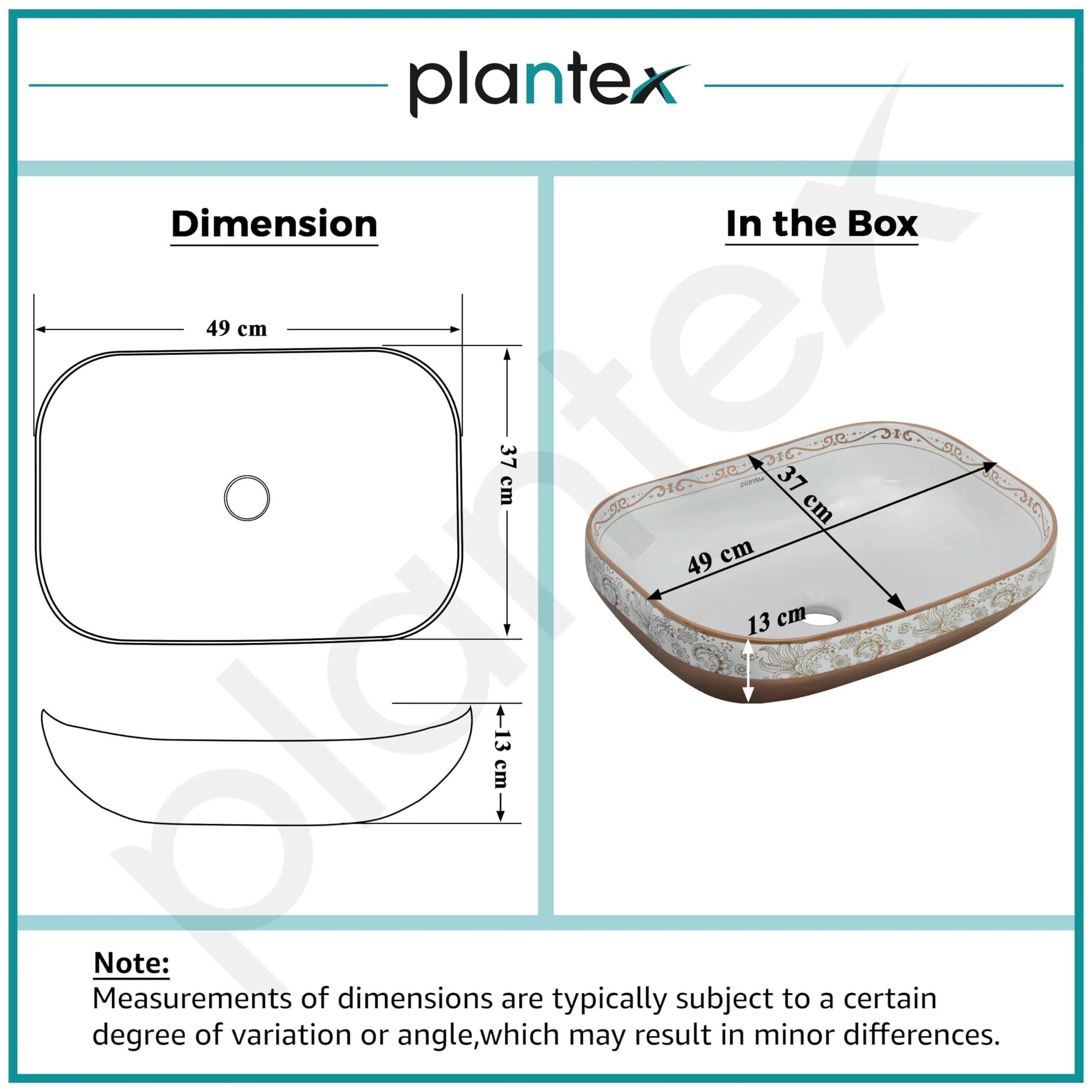 Plantex Table Top Wash Basin For Bathroom/Designer Ceramic Basin/Countertop Vessel Sink Basin - Indo-European Collection (20 x 14.5 x 5.5 Inch) - Image 2