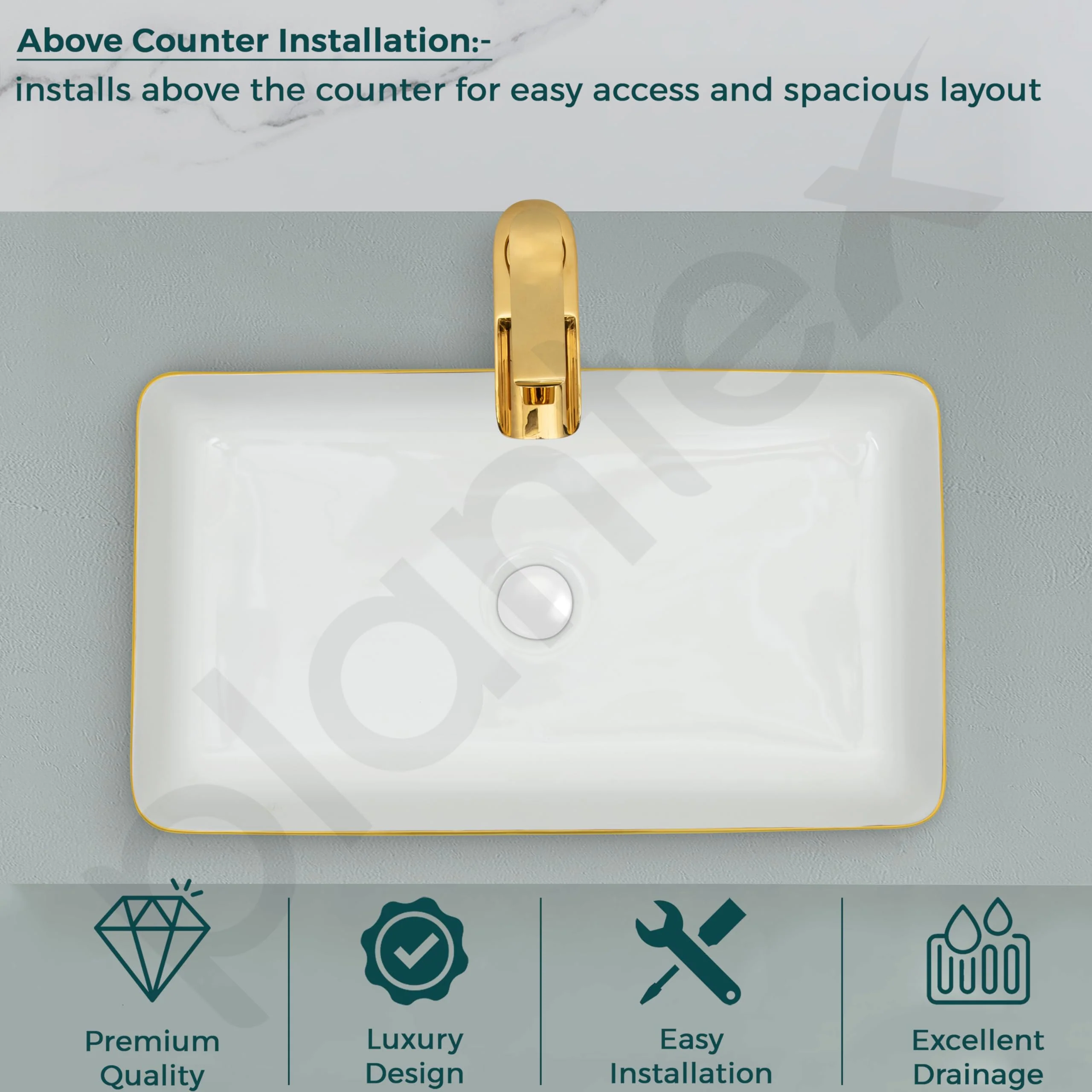 Plantex Table Top Wash Basin For Bathroom/Designer Ceramic Basin/Countertop Vessel Sink Basin - Indo-European Collection (24 x 14 x 5 Inch) - Image 5