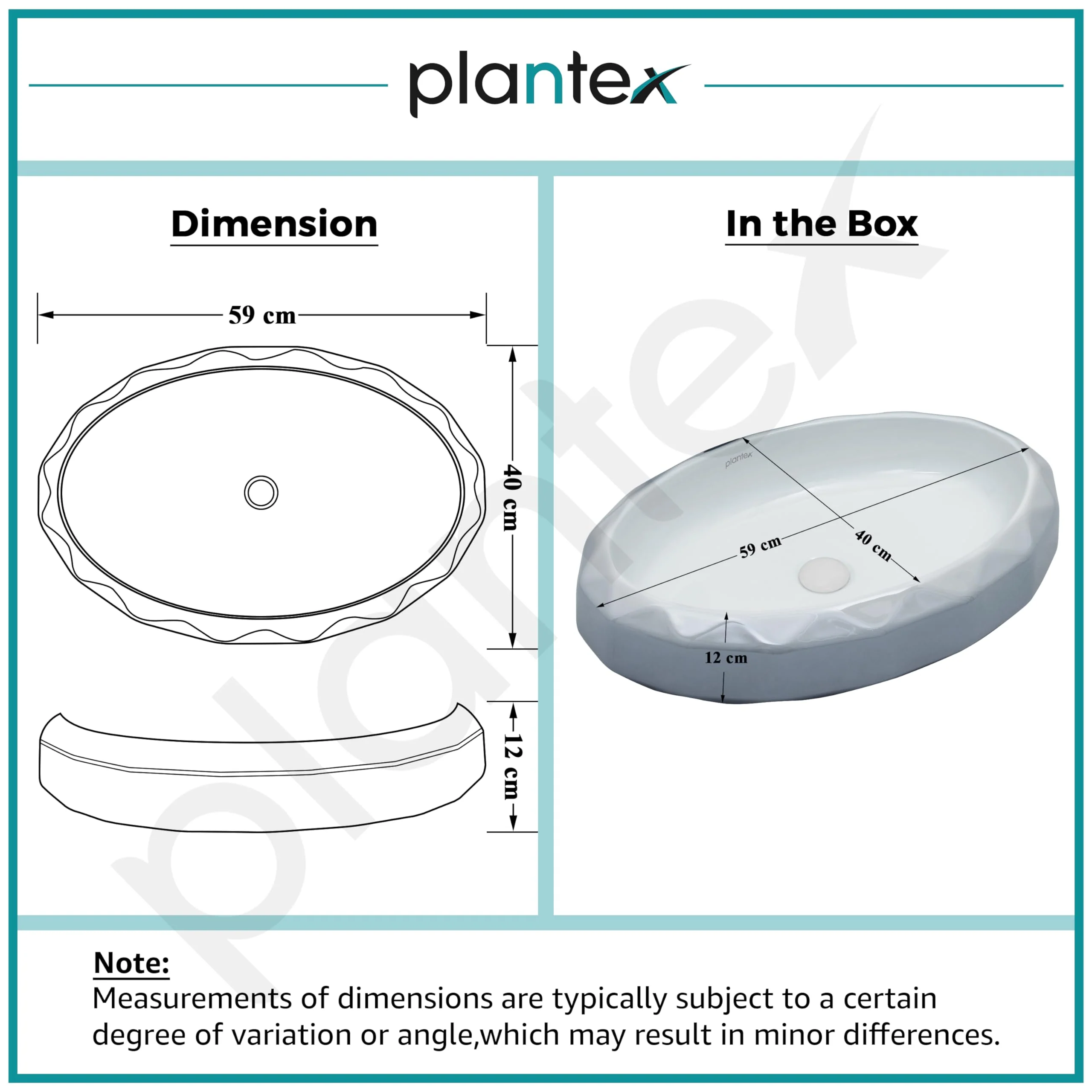 Plantex Table Top Wash Basin For Bathroom/Designer Ceramic Basin/Countertop Vessel Sink Basin - Indo-European Collection (24x 16 x 5 Inch) - Image 2
