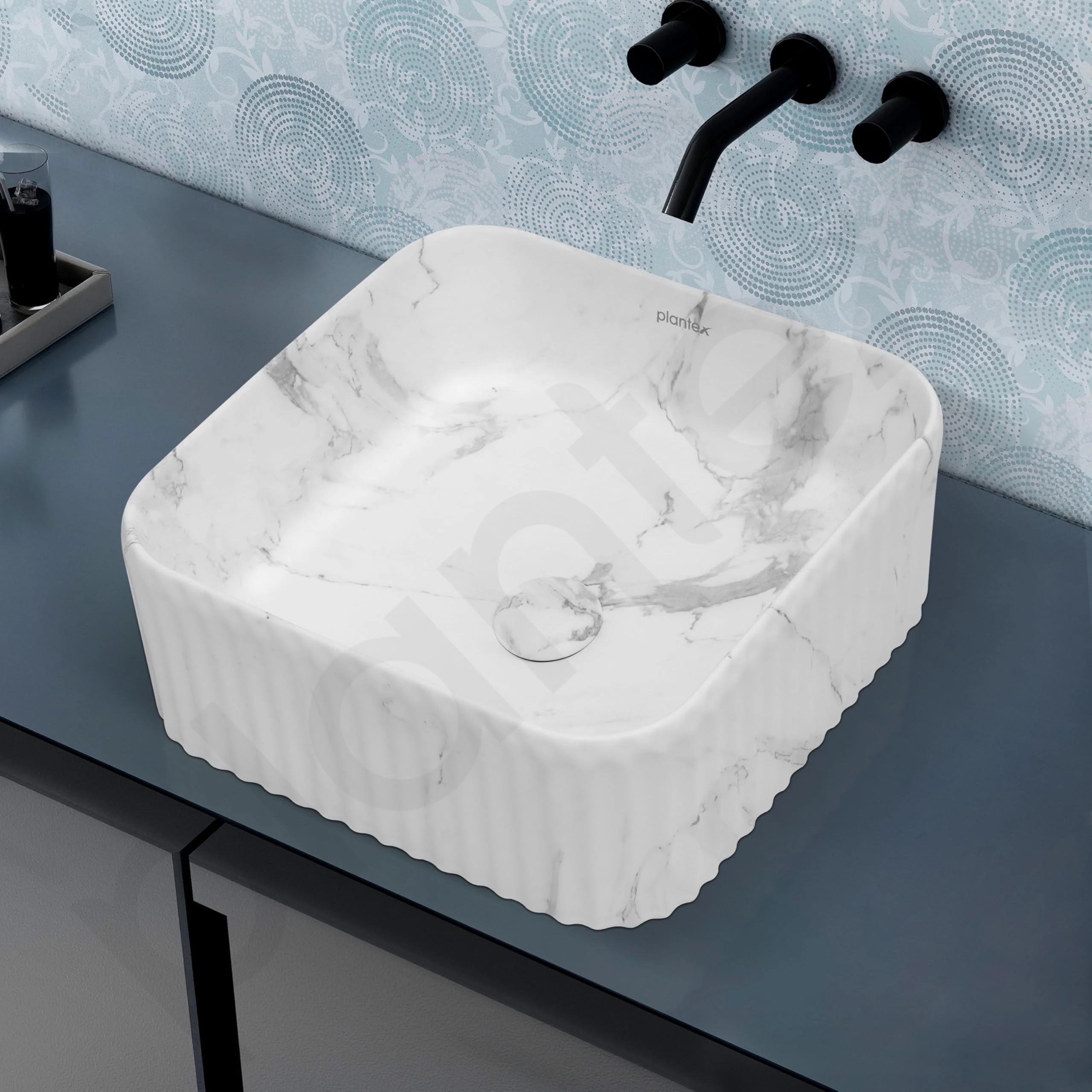 Plantex Tabletop Wash Basin for Bathroom/Designer Ceramic Basin/Countertop Wash Basin/Home/Office (Marble White - 16 x 16 x 6.5 Inch) - Image 6
