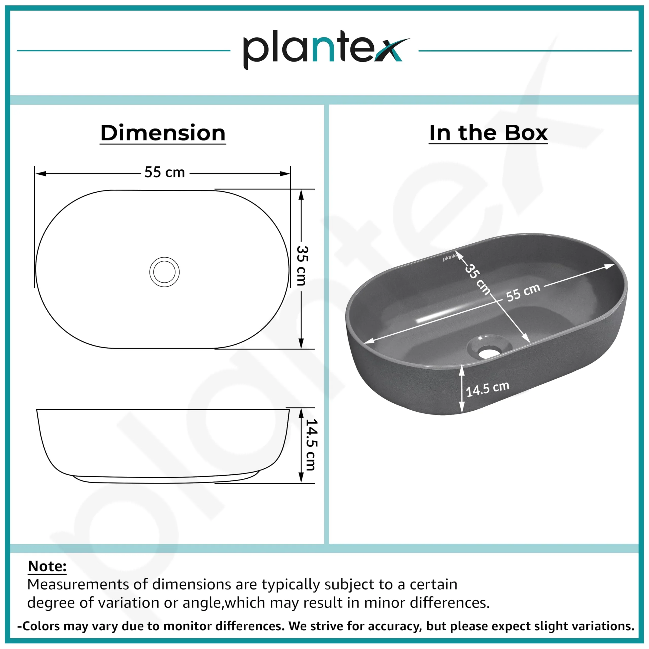 Plantex Tabletop Wash Basin for Bathroom/Designer Ceramic Basin/Countertop Wash Basin/Home/Office (Metalic grey - 22 x 14 x 6 Inch) - Image 3