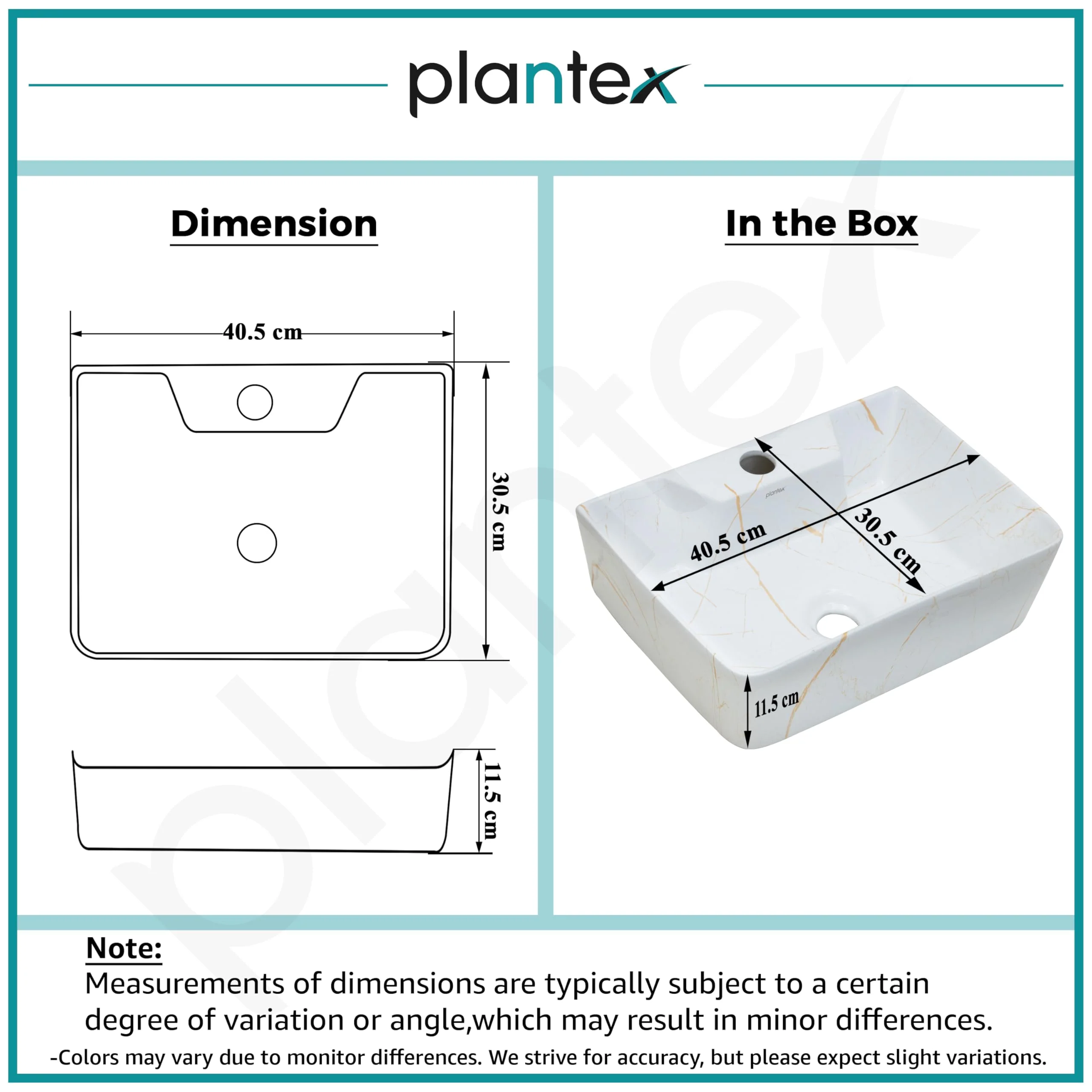 Plantex Tabletop Wash Basin for Bathroom/Designer Ceramic Basin/Rectangle Countertop Wash Basin/Home/Office (16 x 12 x 5 Inch) - Image 3