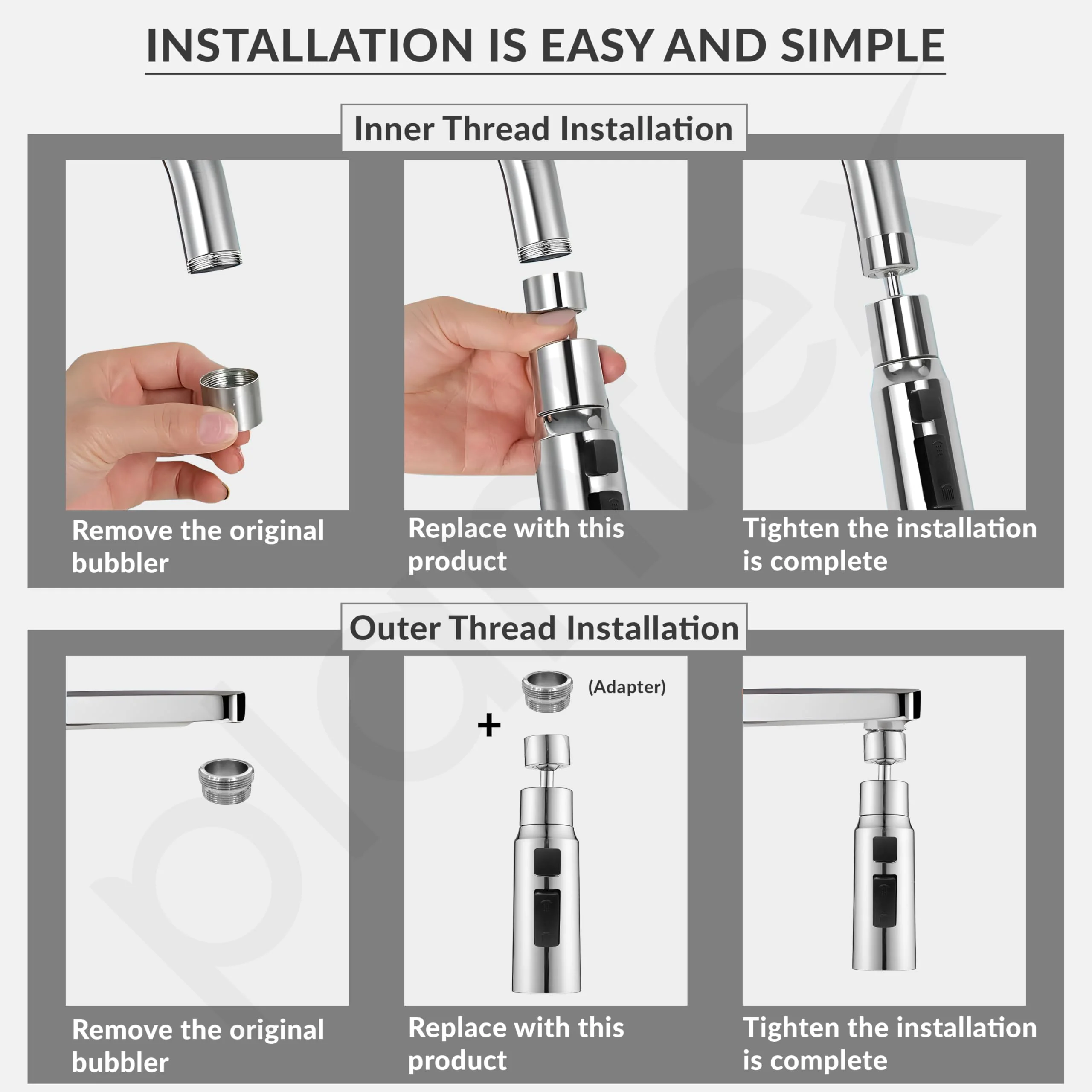 Plantex Tap Extension for Kitchen Sink/360° Swivel Kitchen Sink Faucet Aerator/Upto 70% Water Saving/3 Anti-Splash Modes Sprayer/Fits F22 and M24 mm Tap (XL-2047 Chrome) - Image 6