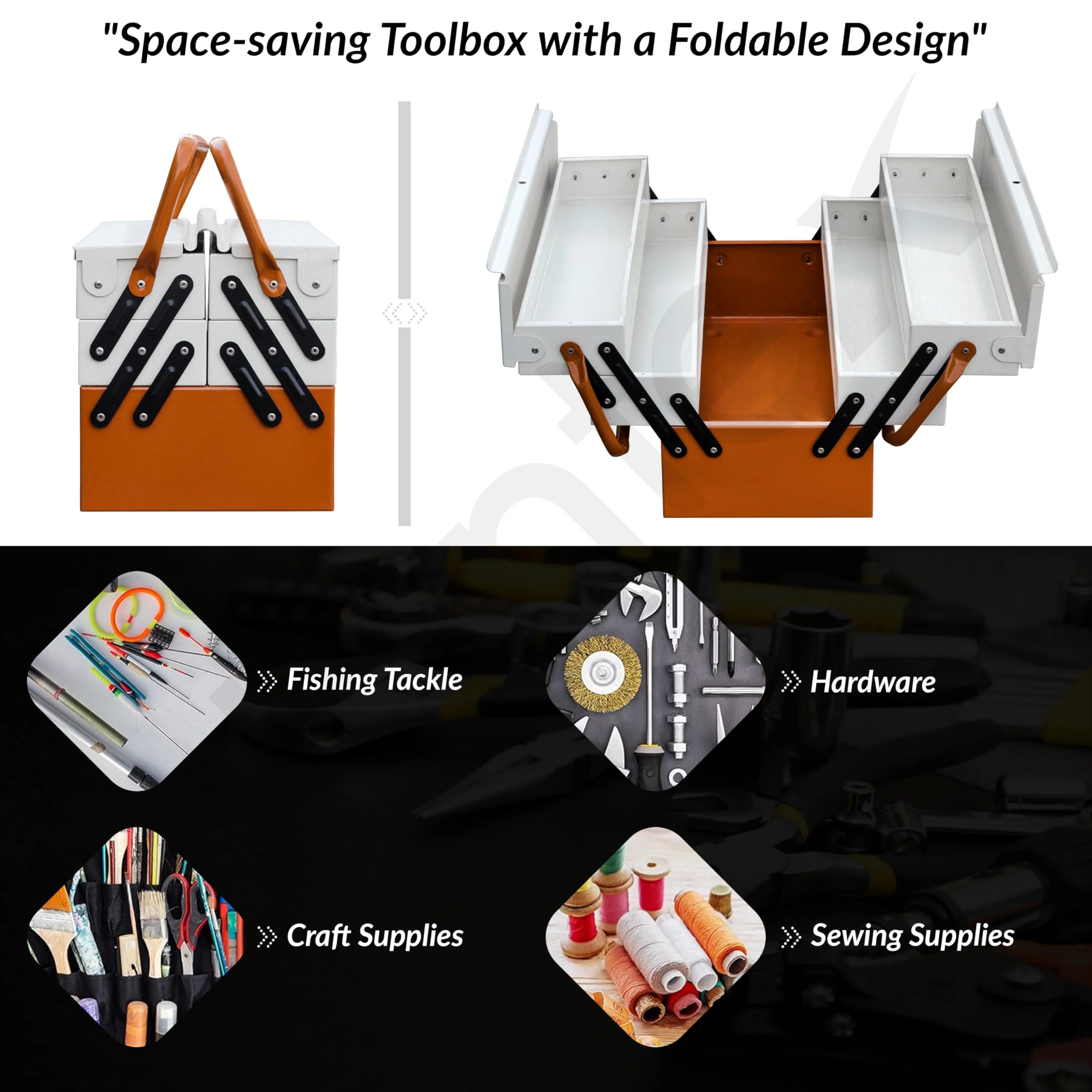 Plantex Tool Box Empty/18" Metal Tool Organizer 5- Compartments Metal Tool Boxs/Empty Tool Boxs/Tools Organizer Box - (Brown & Ivory) - Image 6