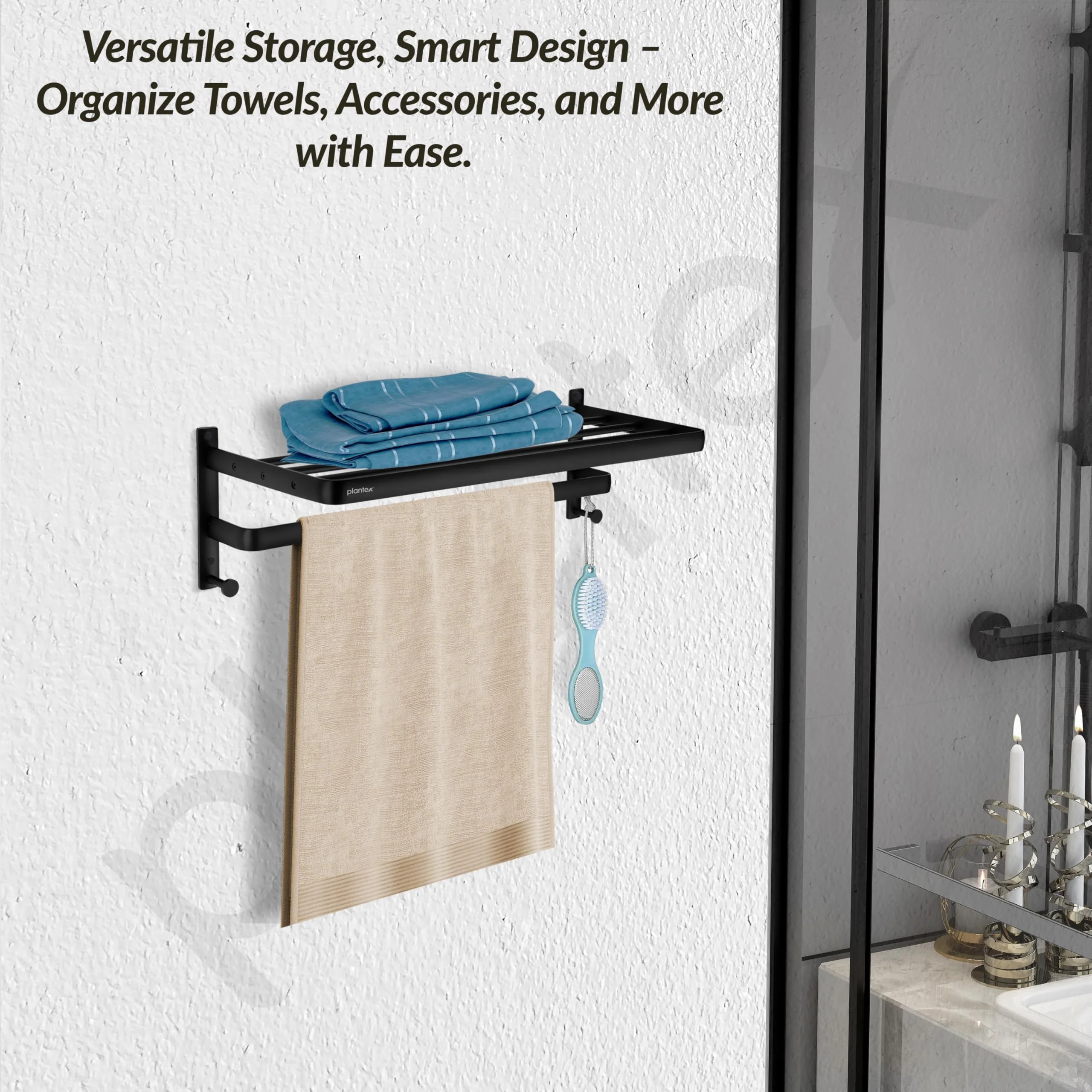 Plantex Towel Hanger for Bathroom/24 Inch Towel Rack/Bathroom Hanger for Clothes/Towel Holder/Bathroom Accessories -Pack of 1 (1509, Black) - Image 6