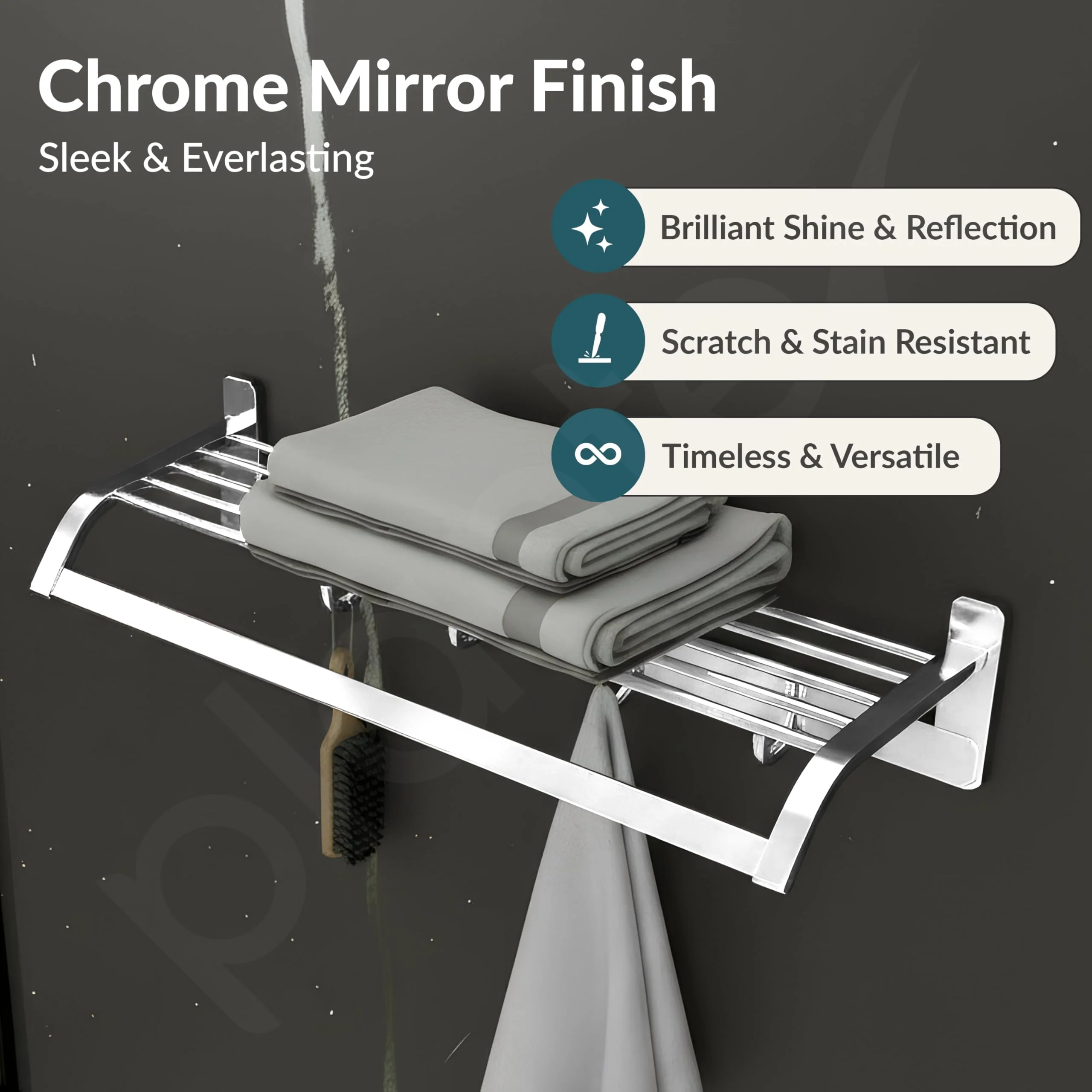 Plantex Towel Rack for Bathroom/304 Grade Stainless Steel Towel Bar/24 Inch Towel Holder/Towel Hanger/Bathroom Accessories - Pack of 1 (1906, Chrome) - Image 5