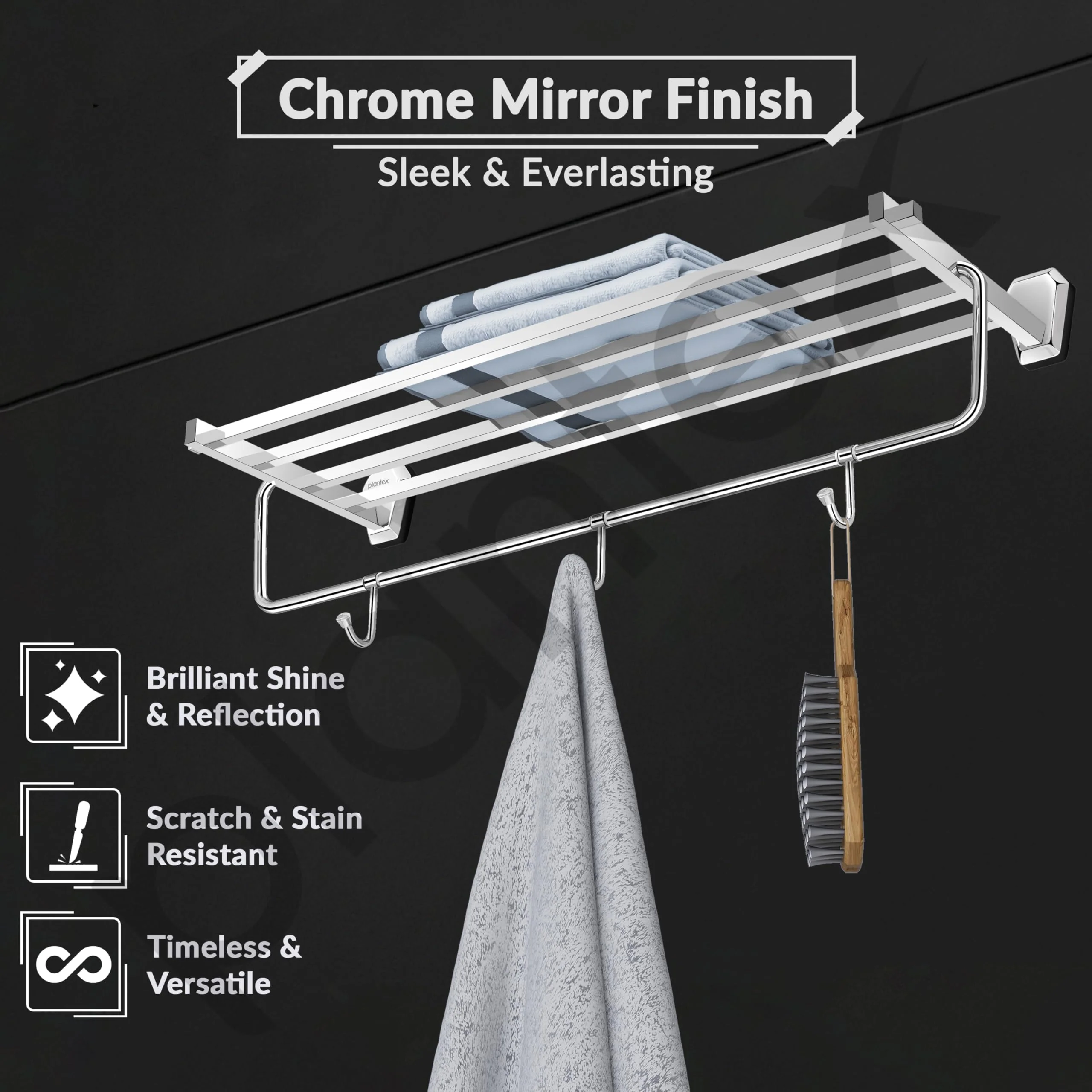 Plantex Towel Rack for Bathroom/304 Grade Stainless Steel Towel Stand/24 Inch Towel Hanger/Towel Holder/Bathroom Accessories - Pack of 1 (PM-2401, Chrome) - Image 3