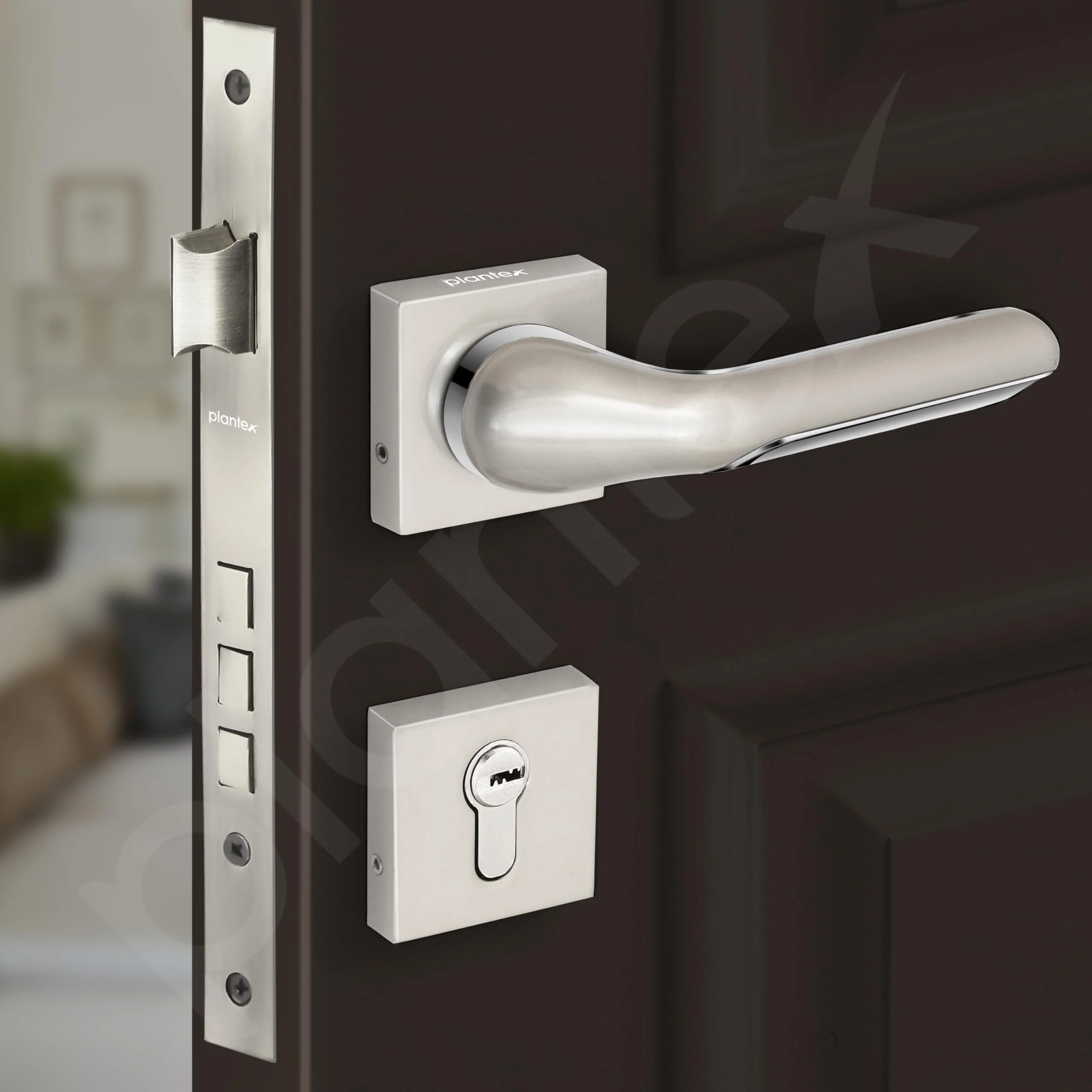 Plantex Triple Security Door Lock for Home/Main Door Lock Set with 3 Years of Warranty/Mortise Lock for Door with Brass Lock Body & Cylinder (7121, Satin White & Chrome) - Image 7