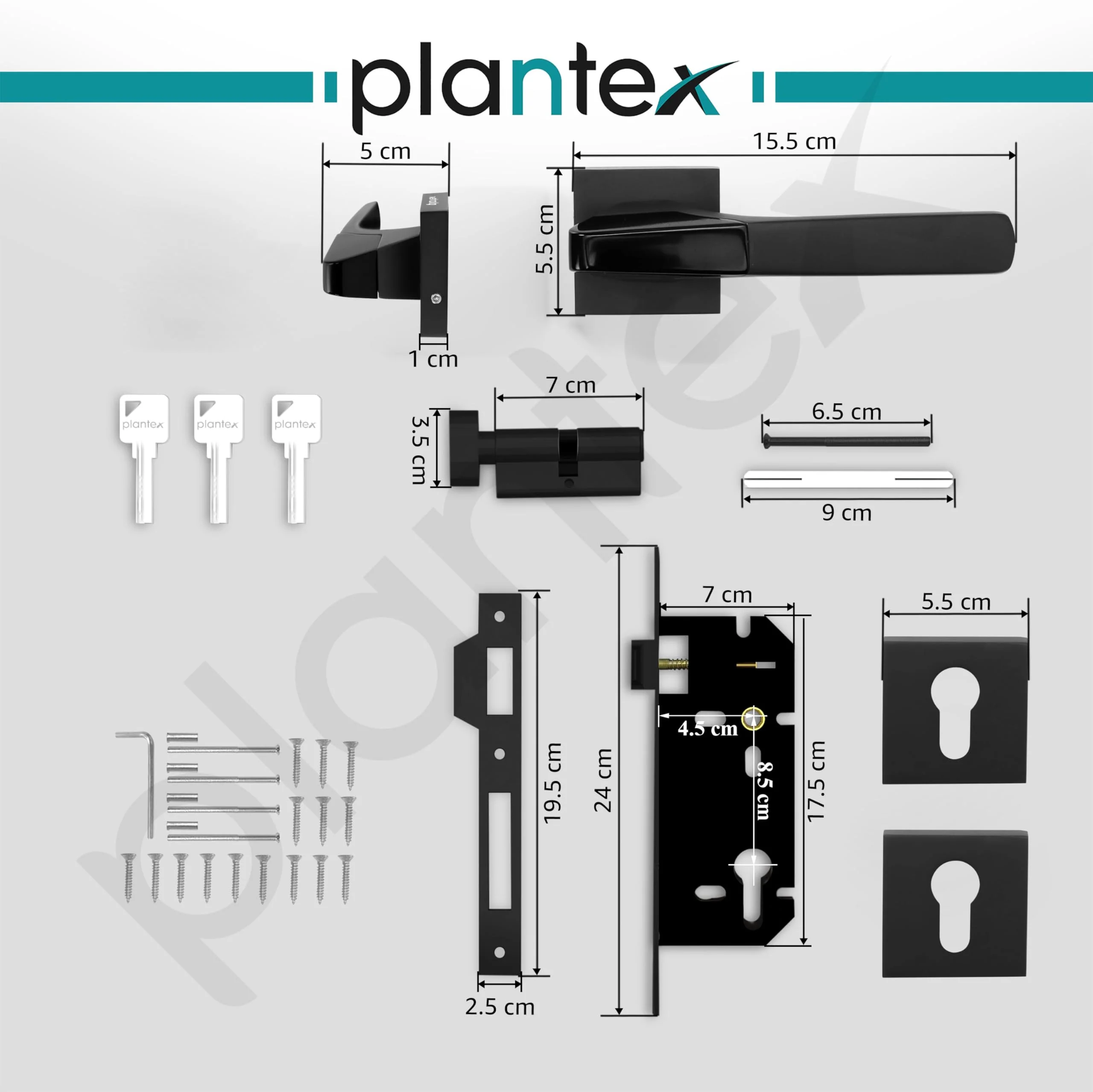 Plantex Triple Security Door Lock Set with 3 Years of Warranty/Mortise Lock for Door with Brass Lock Body & Cylinder (7114 - DC-Black & Z-Black) - Image 3