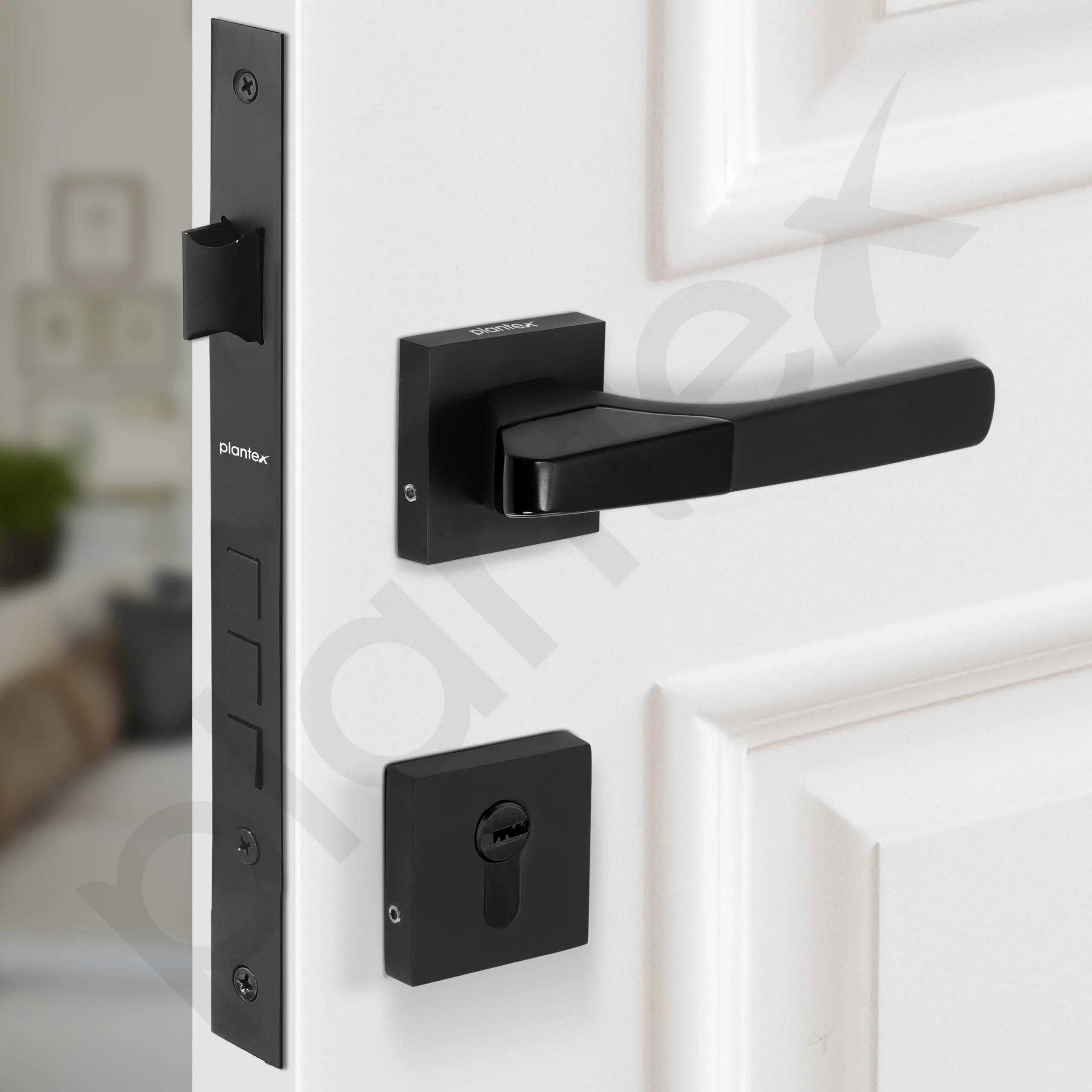 Plantex Triple Security Door Lock Set with 3 Years of Warranty/Mortise Lock for Door with Brass Lock Body & Cylinder (7114 - DC-Black & Z-Black) - Image 6