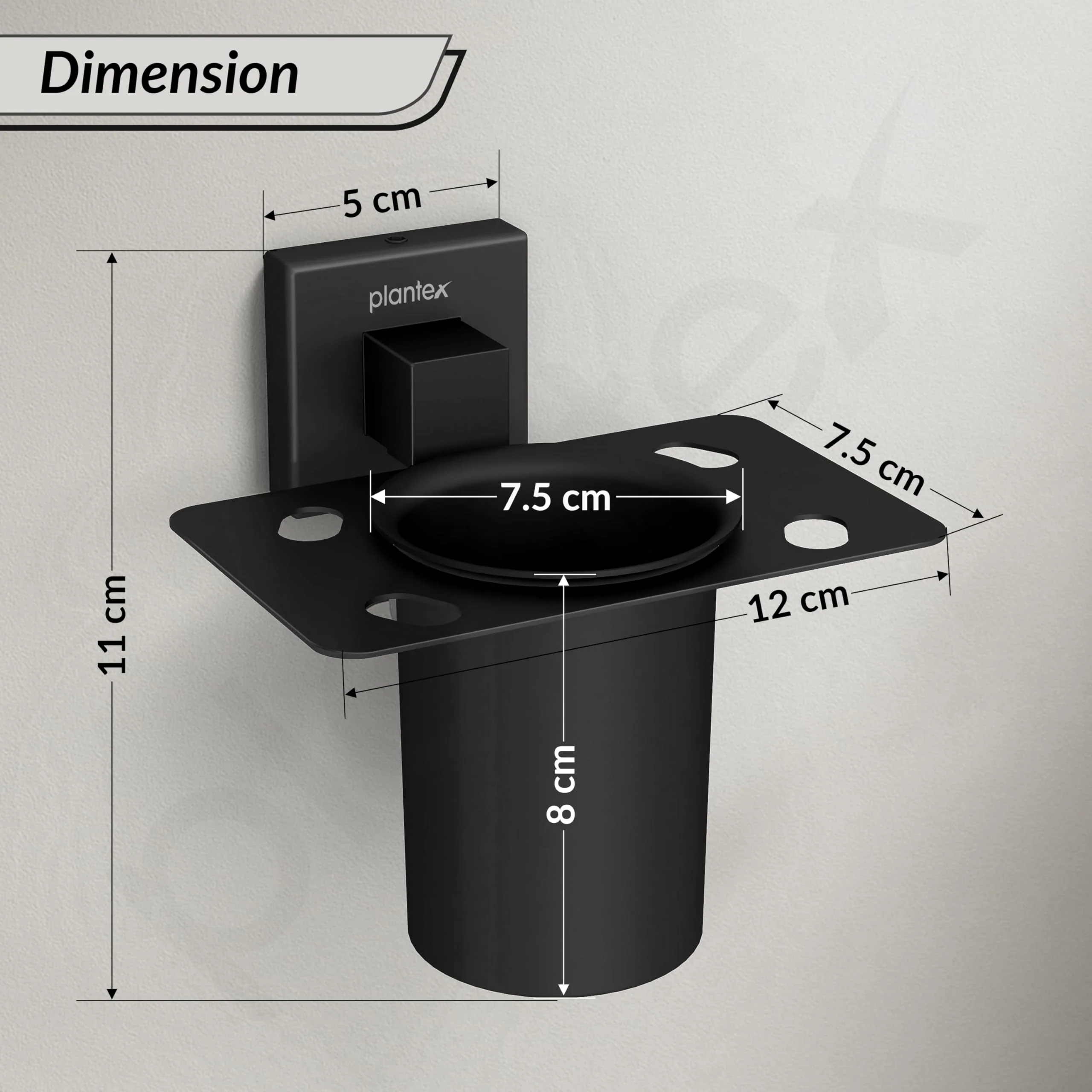 Plantex Tumbler Holder for Bathroom/Stainless Steel Toothpaste Holder/Toothbrush Holder/Bathroom Accessories - Pack of 1 (Black) - Image 4
