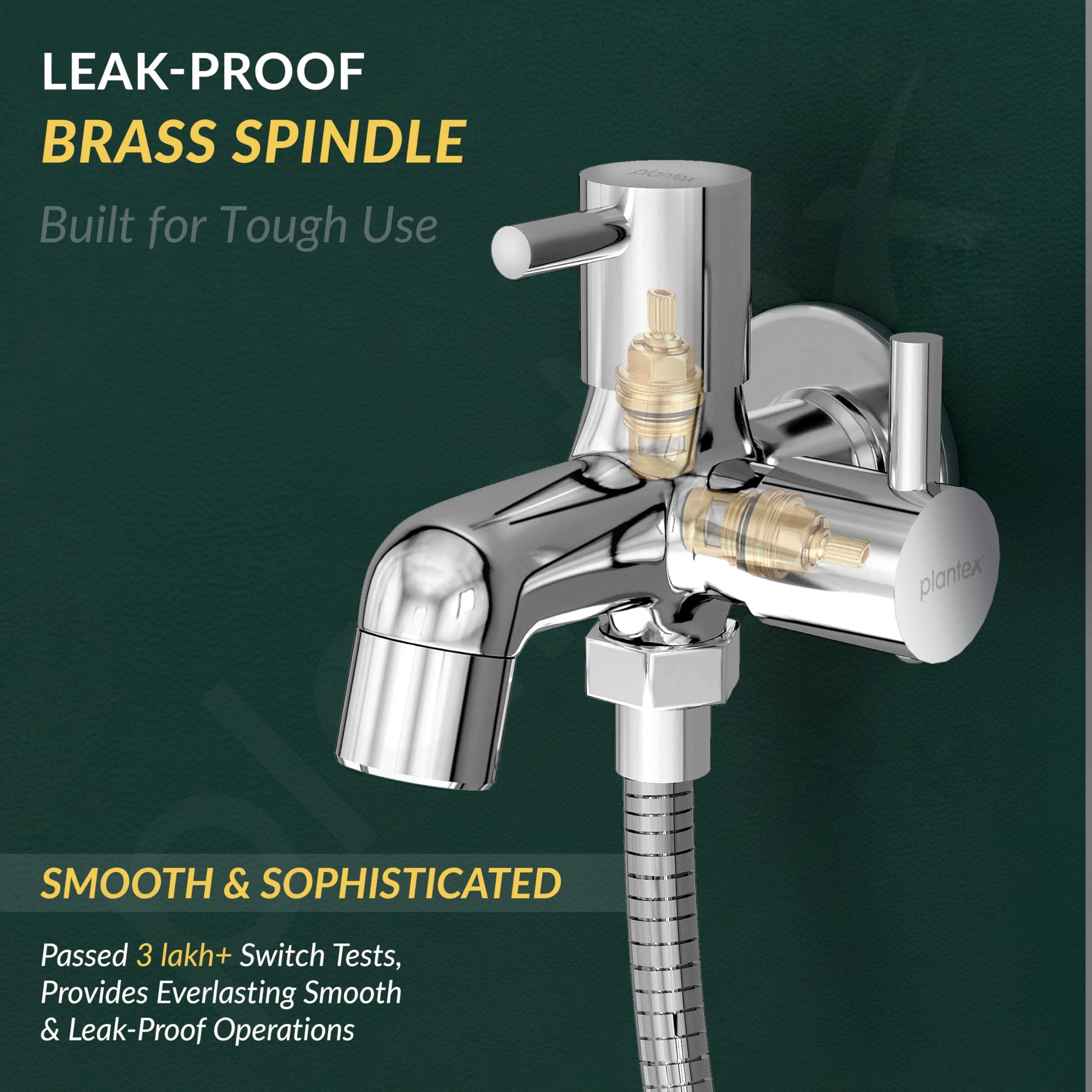 Plantex Two Way Bib Cock Tap with Water Saving Nozzle Attachment/Compatible for Washing Machine/2 in 1 Bib Tap with Wall Flange and Teflon Tape-(MKS-1275-Chrome) - Image 3