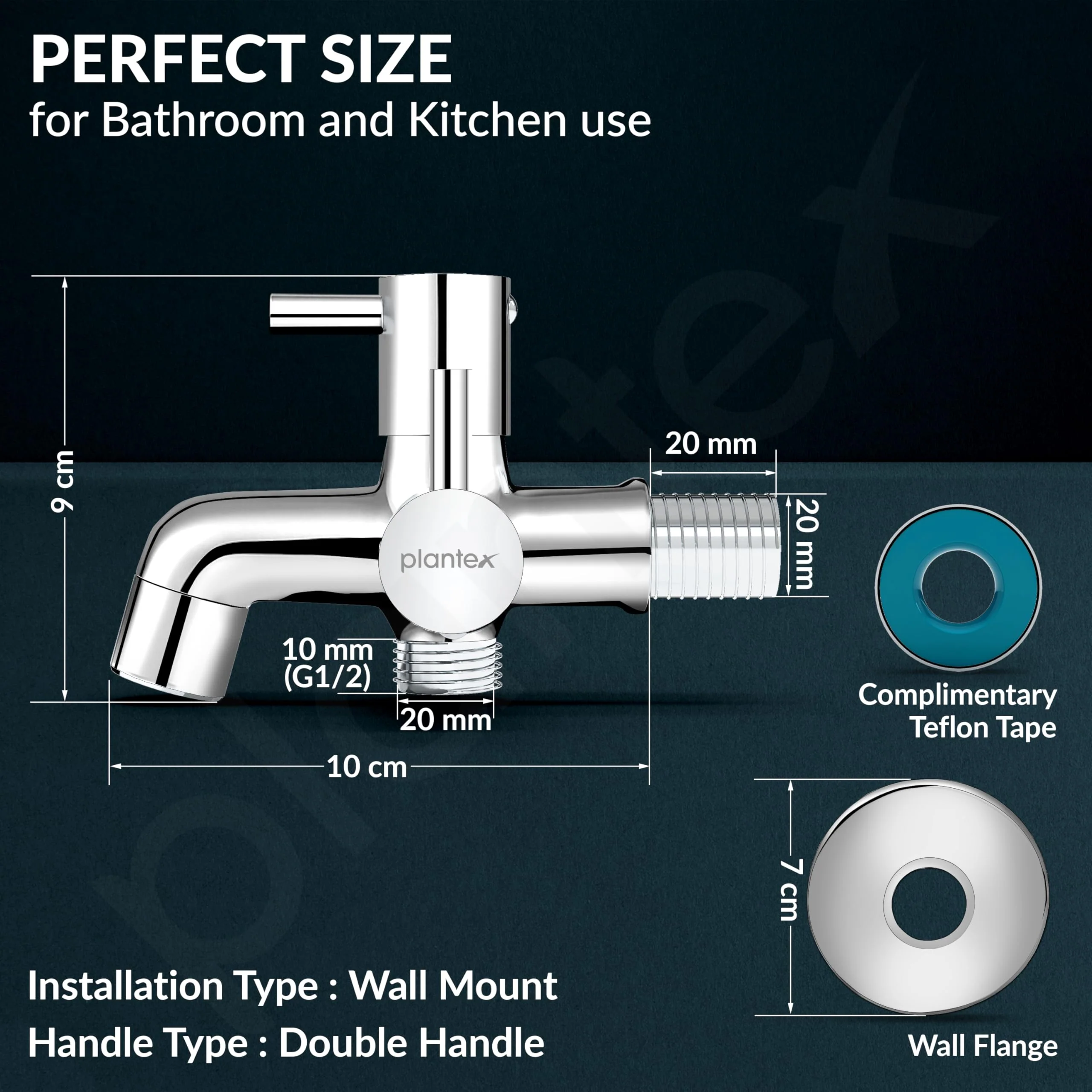 Plantex Two Way Bib Cock Tap with Water Saving Nozzle Attachment/Compatible for Washing Machine/2 in 1 Bib Tap with Wall Flange and Teflon Tape-(MKS-1275-Chrome) - Image 4