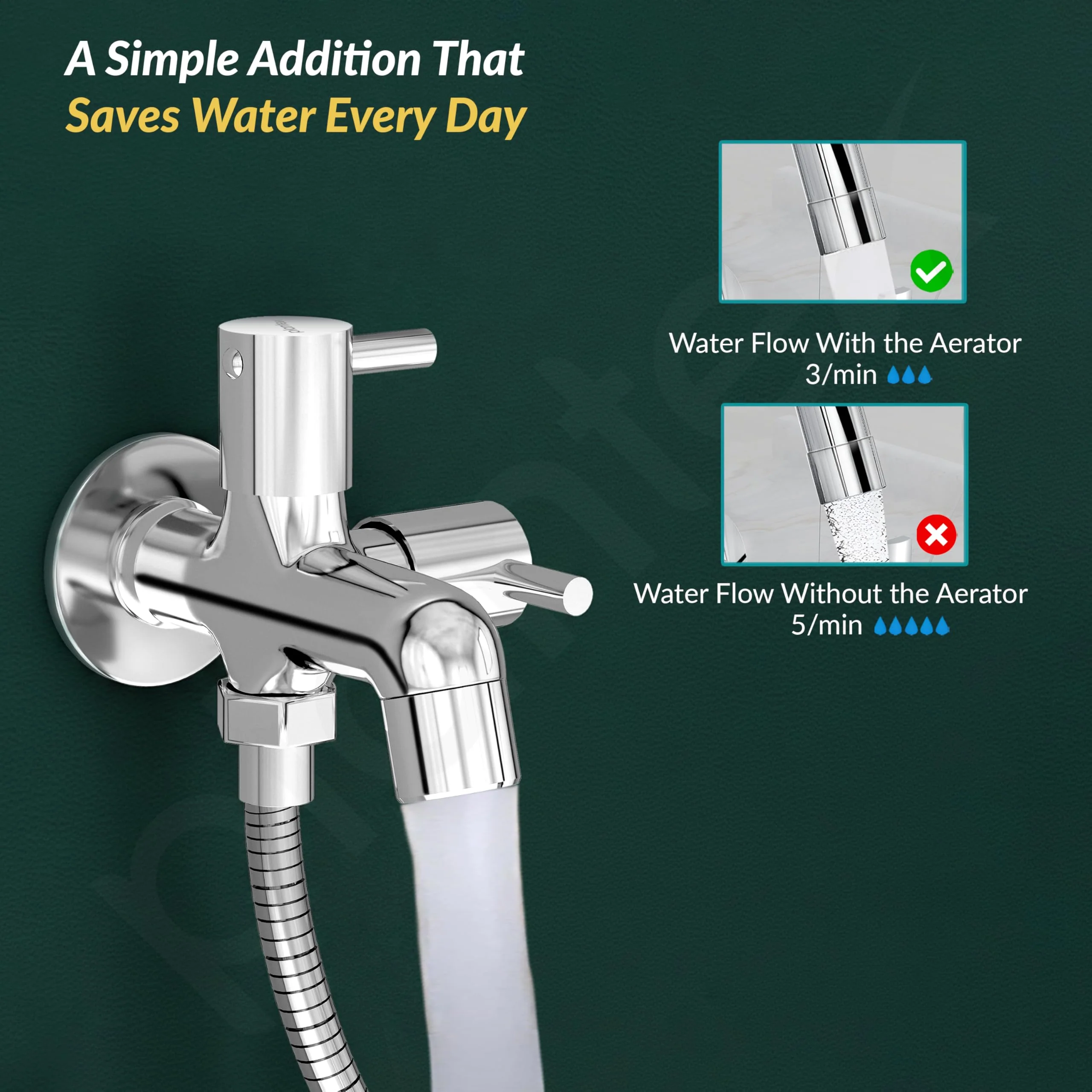 Plantex Two Way Bib Cock Tap with Water Saving Nozzle Attachment/Compatible for Washing Machine/2 in 1 Bib Tap with Wall Flange and Teflon Tape-(MKS-1275-Chrome) - Image 7