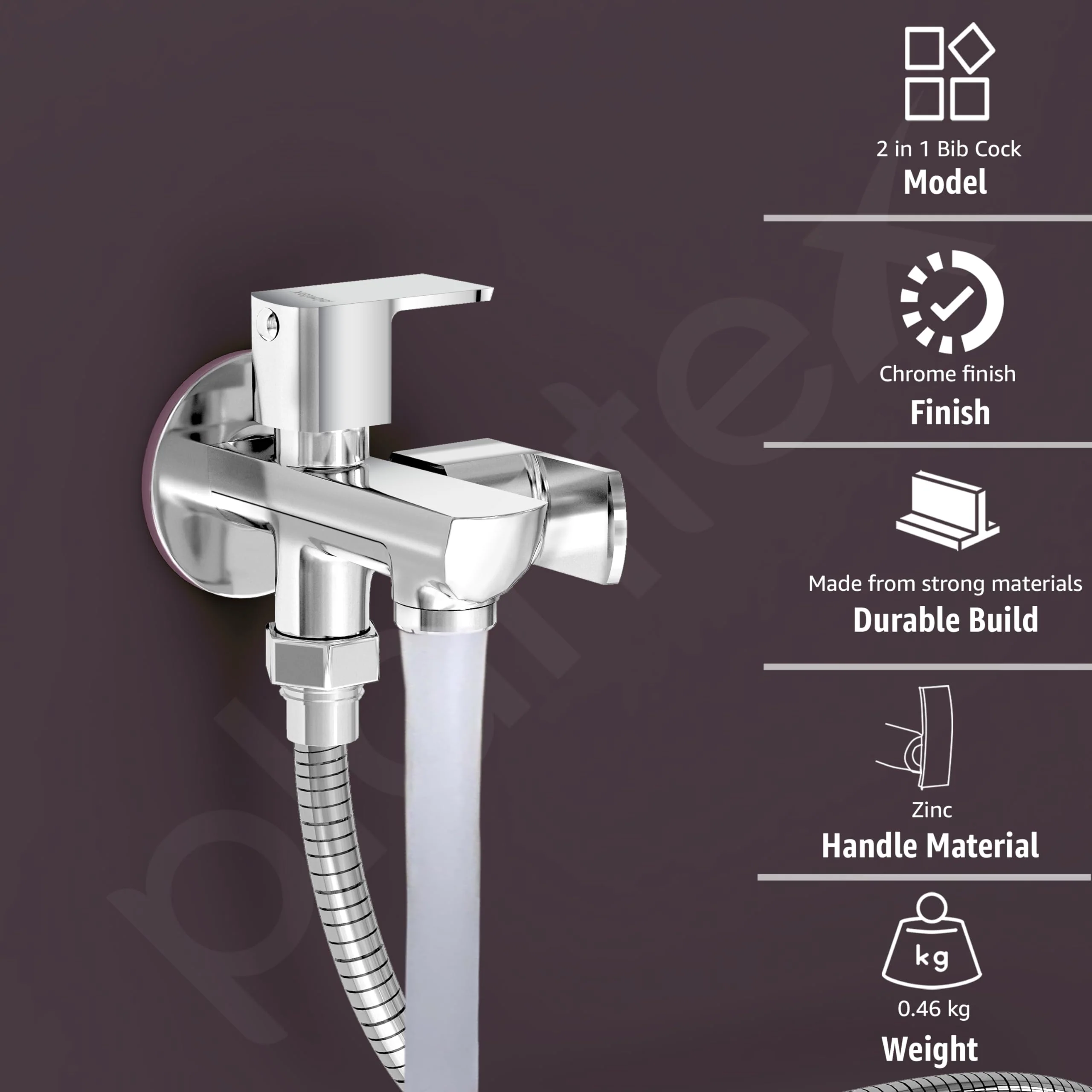 Plantex Two Way Tap/2 in 1 Bib Cock Water Tap/Wash Basin Tap for Home with Wall Flange & Teflon Tape/Bathroom Accessories-(CRM-1285-Chrome) - Image 2