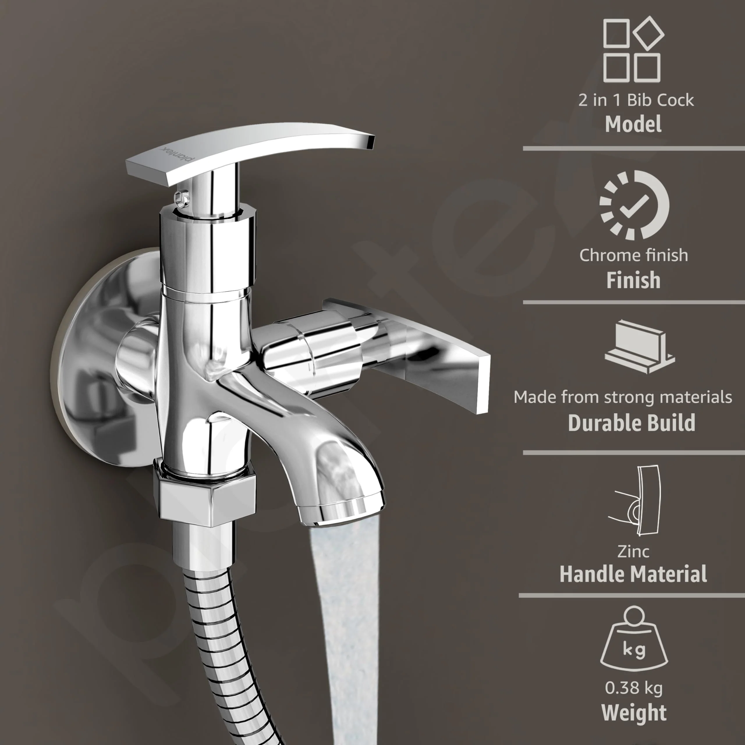 Plantex Two Way Tap for Washing Machine with Water Saving Aerator/2 in 1 Bibcock Water Tap for Bathroom with Brass Spindle and Wall Flange/Bathroom Tap-(SMR-1265-Chrome) - Image 2
