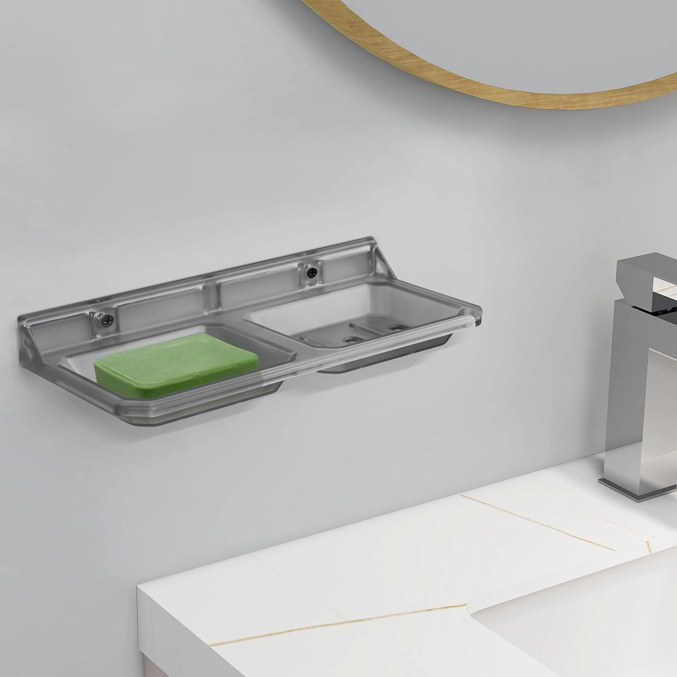 Plantex Unbreakable ABS Plastic Double Soap Dish/Stand/Holder for Bathroom & Kitchen/Bathroom Accessories (Transparent) - Image 3