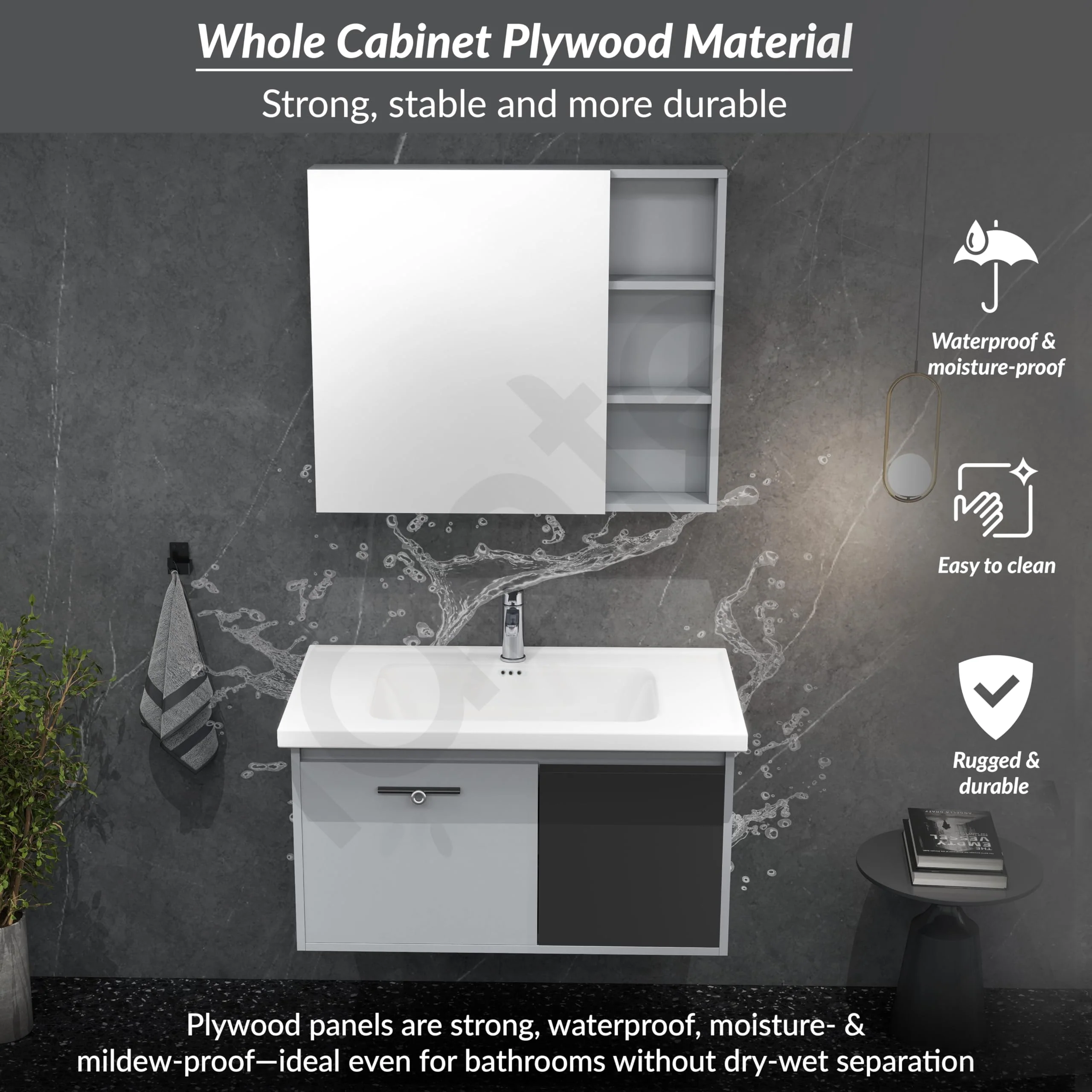 Plantex Unbreakable Plywood Vanity Set for Bathroom/Undermount Wash Basin with Cabinet Full Set/Bathroom Organizer with Mirror, Coupling & Cabinet (NZBC-11) - Image 2