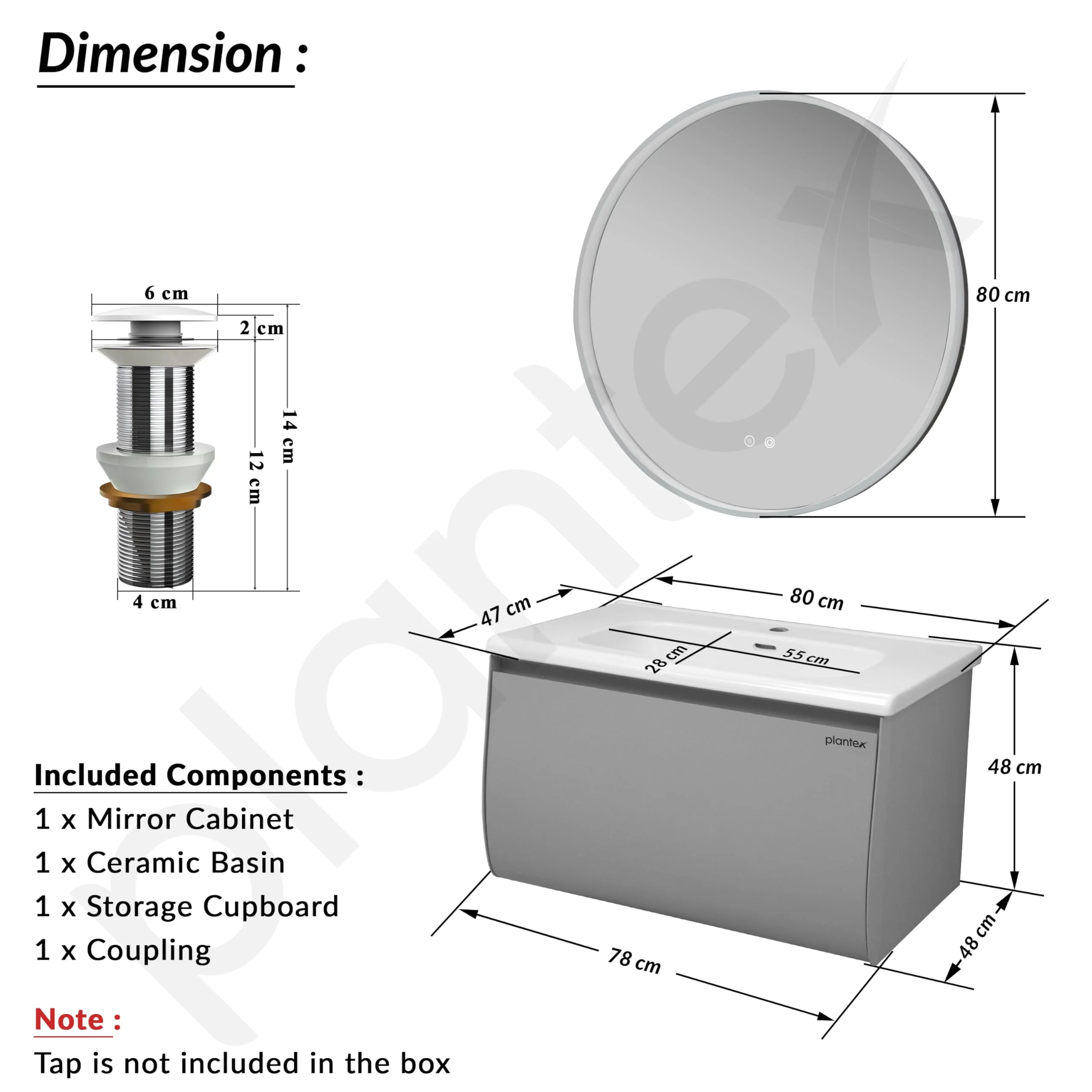 Plantex Unbreakable Plywood Vanity Set for Bathroom/Undermount Washbasin with Cabinet/Bathroom Organizer with Coupling & Mirror Cabinet with Sensor & Defogger Function - (NZBC-12) - Image 4