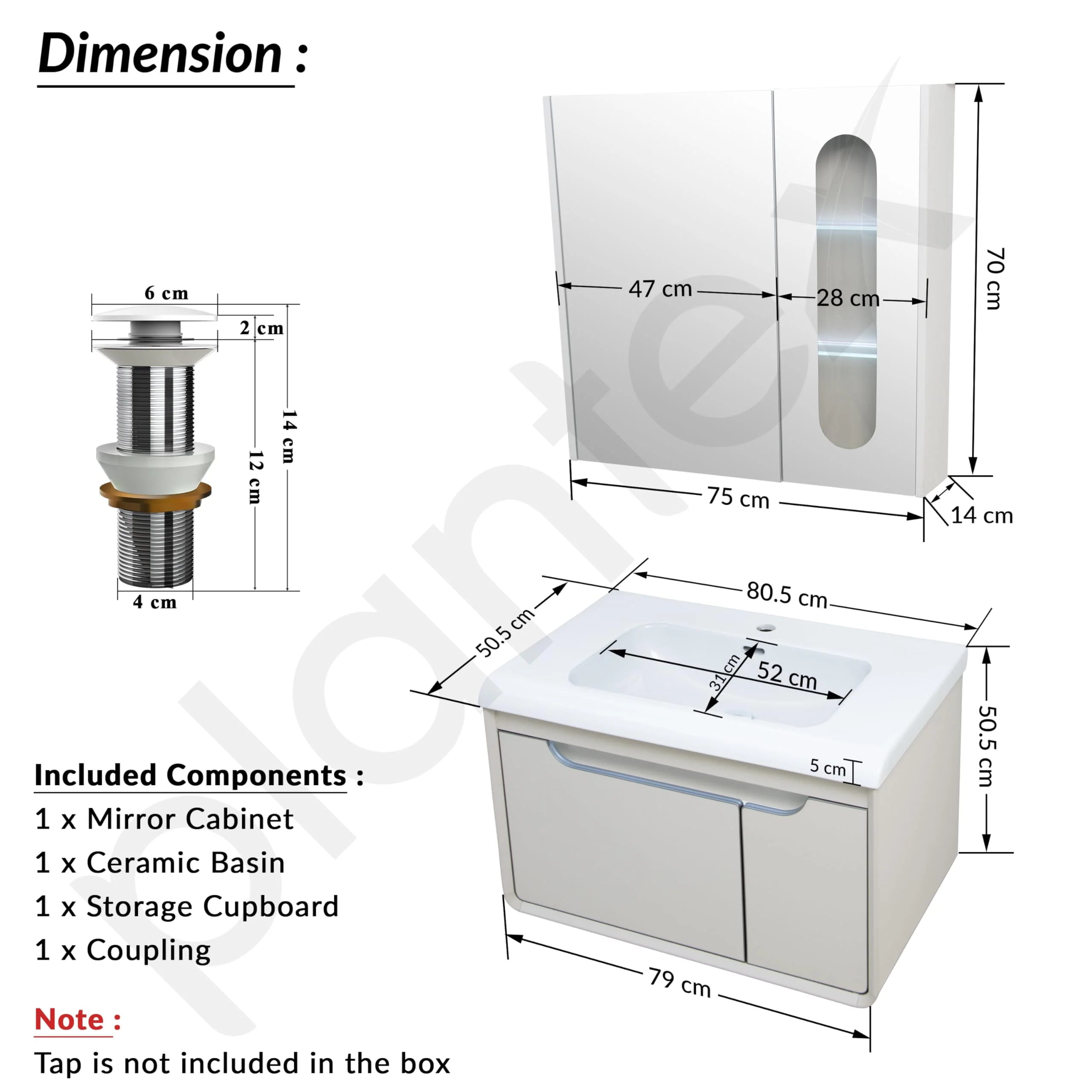 Plantex Unbreakable Wall Mount Wash Basin with Cabinet Full Set/Plywood Bathroom Vanity with Mirror, Coupling & Cabinet Motion Sensor Light (NZBC-35) - Image 5