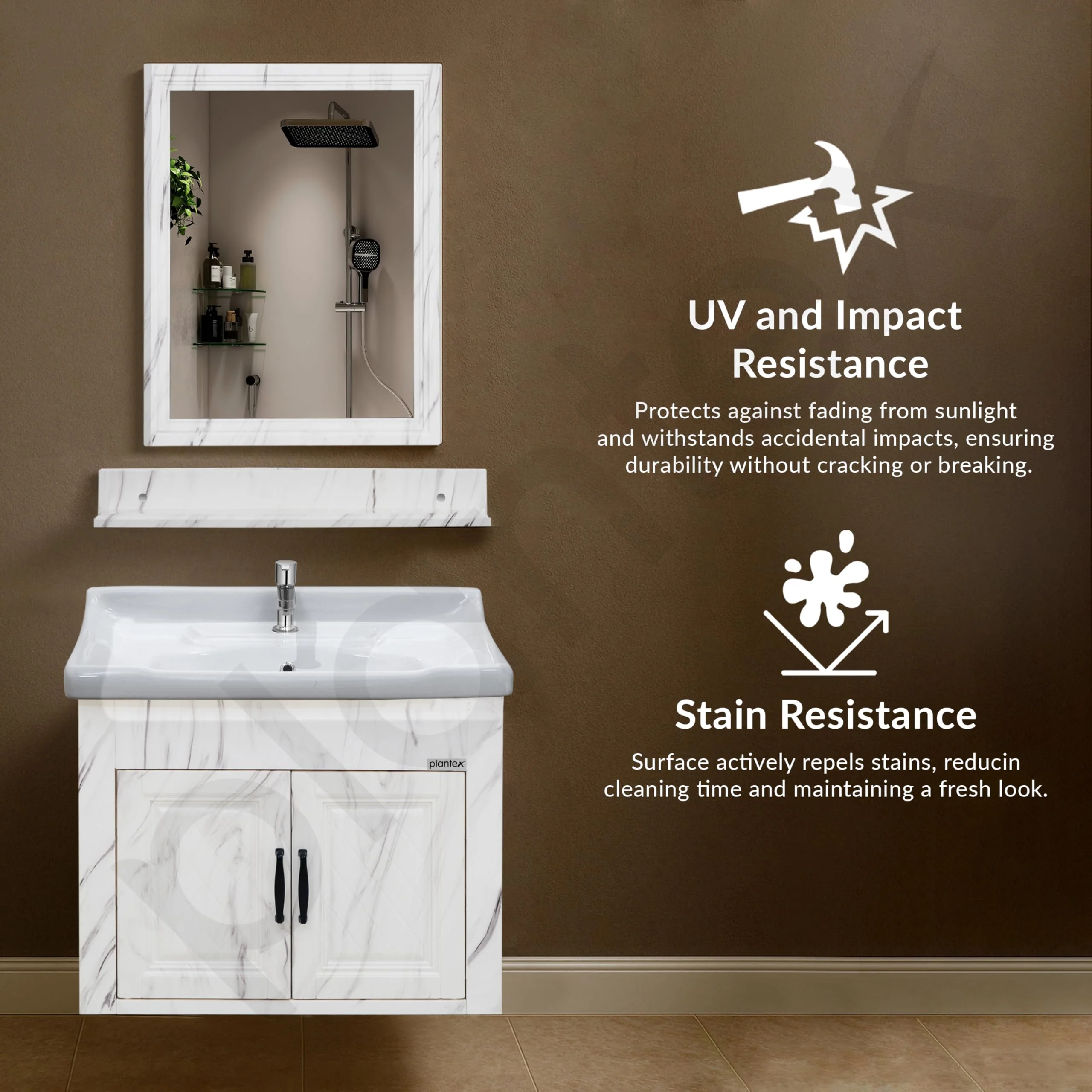 Plantex Unbrekable Bathroom Vanity Cabinet & Washbasin Set/Basin Cabinet for Bathroom with Mirror (White) - Image 7