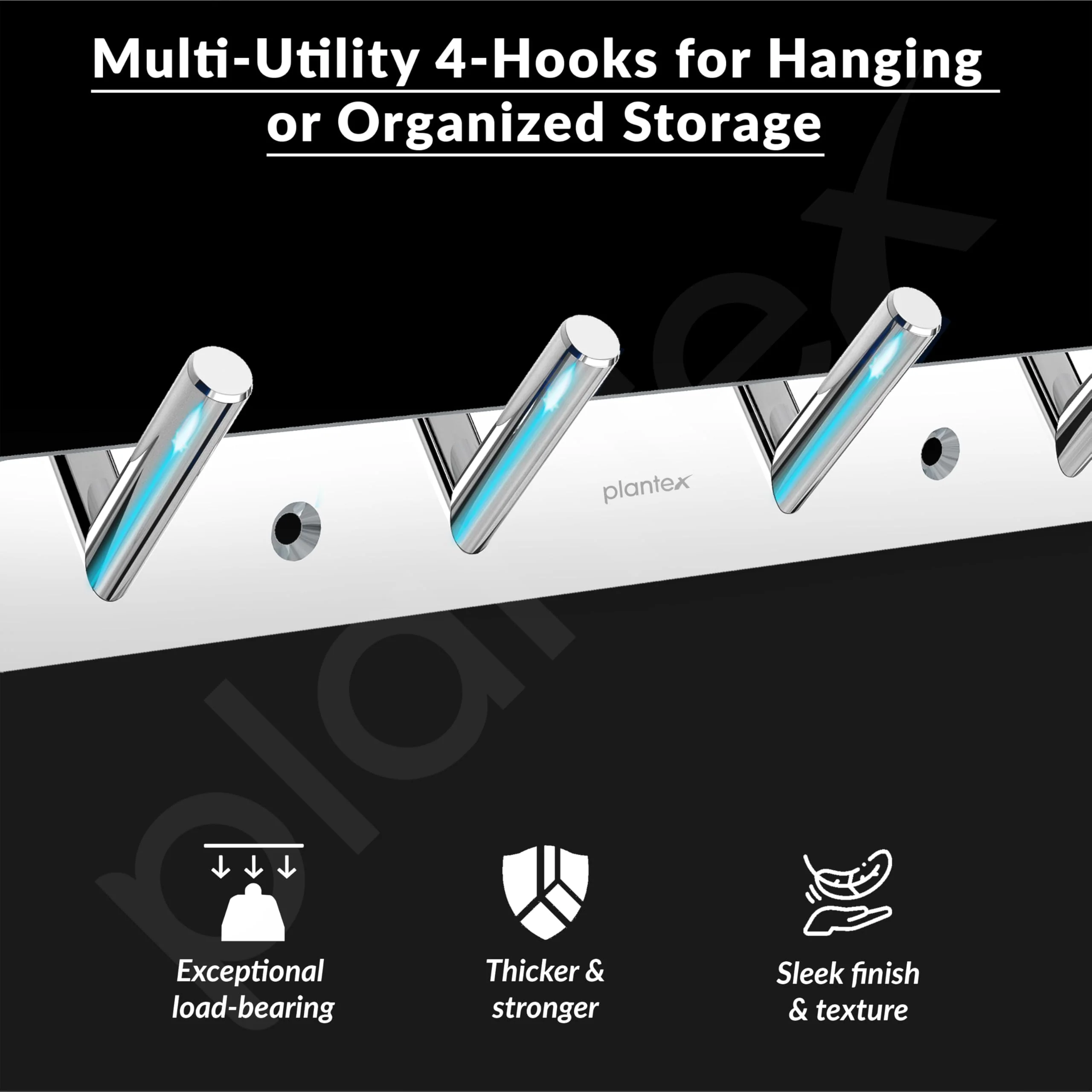 Plantex Wall Hooks for Hanging Cloth/Stainless Steel Towel Hangers/Bathroom Robe Hooks/Door Hangers/Round Wall Hook/Hook Rail for Hanging Keys - 4 Hooks (Pack of 1, Chrome) - Image 3