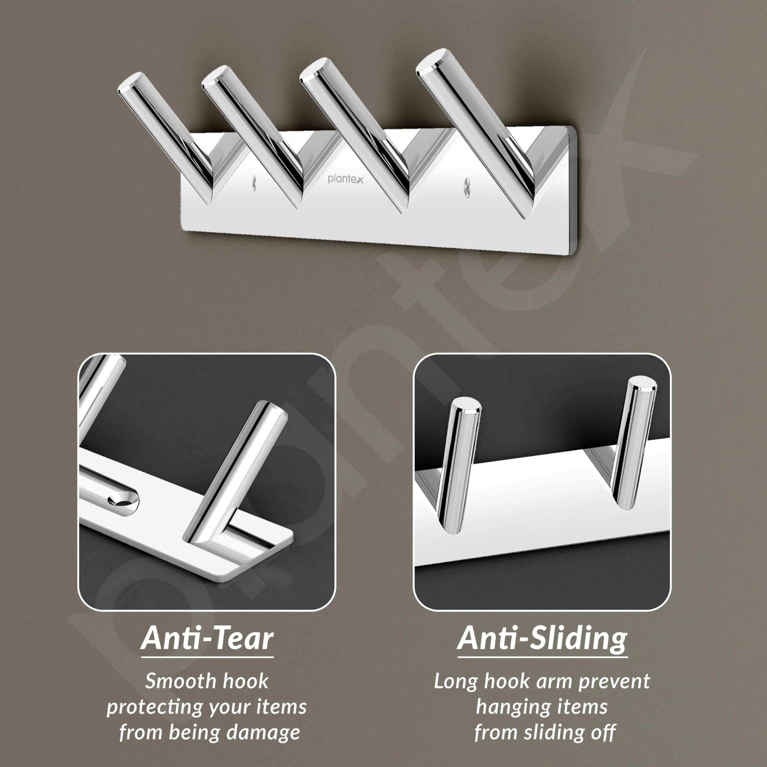 Plantex Wall Hooks for Hanging Cloth/Stainless Steel Towel Hangers/Bathroom Robe Hooks/Door Hangers/Round Wall Hook/Hook Rail for Hanging Keys - 4 Hooks (Pack of 1, Chrome) - Image 4