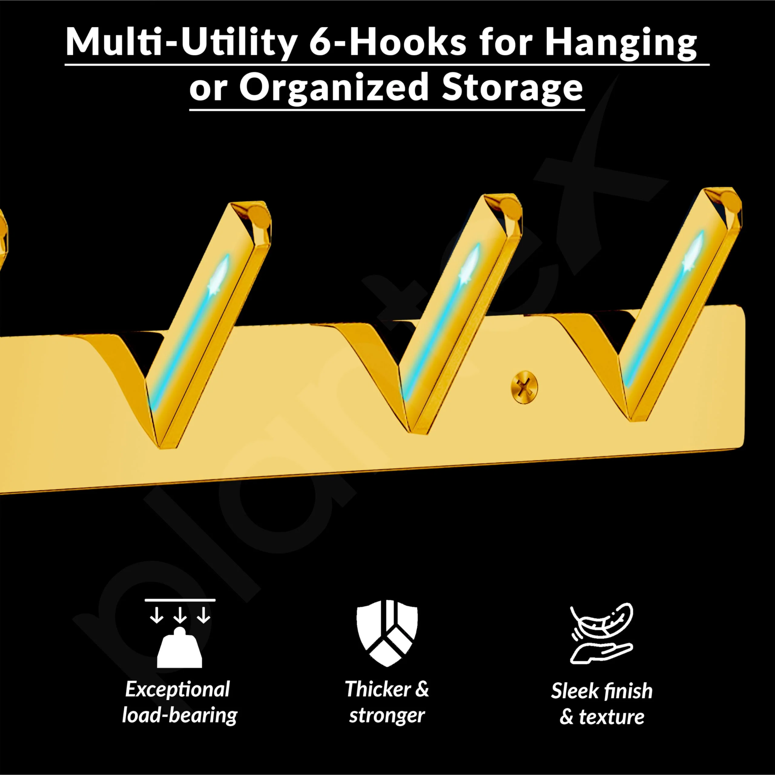 Plantex Wall Hooks for Hanging Cloth/Stainless Steel Towel Hangers/Bathroom Robe Hooks/Door Hangers/Square Wall Hook/Hook Rail for Hanging Keys - 6 Hooks (Pack of 1, PVD Gold) - Image 4