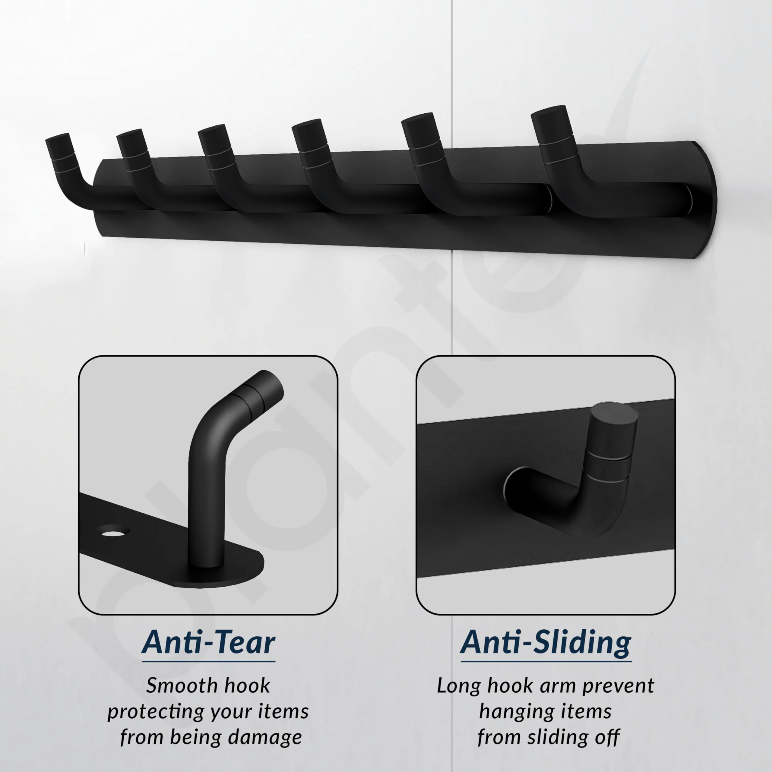 Plantex Wall Hooks for Hanging Cloth/Stainless Steel Towel Hangers/Bathroom Robe Hooks/Door Hangers/Wall Hook Rack/Hook Rail for Hanging Keys - 6 Hooks (Pack of 1, Black) - Image 5