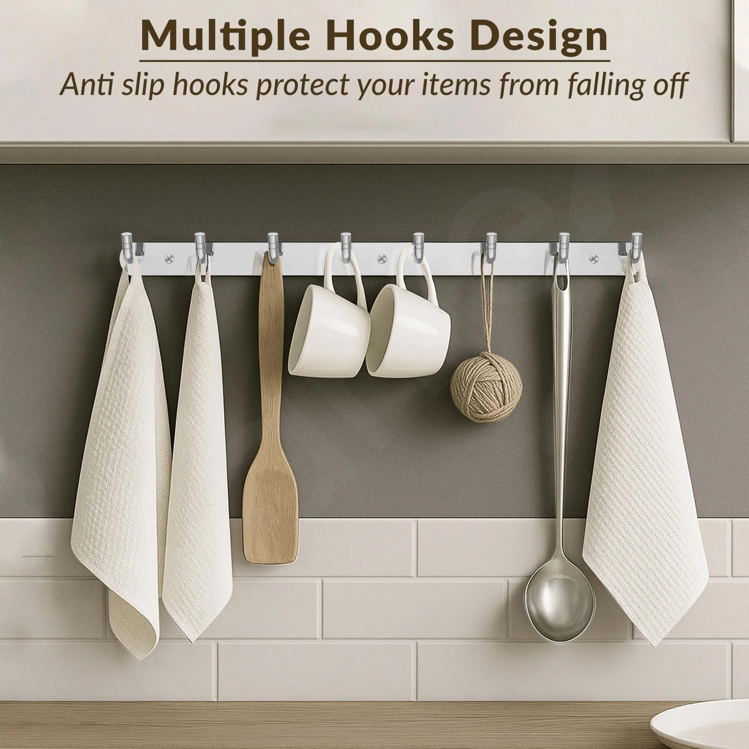 Plantex Wall Hooks for Hanging Cloth/Stainless Steel Towel Hangers/Bathroom Robe Hooks/Door Hangers/Wall Hook Rack/Hook Rail for Hanging Keys - 8 Hooks (Pack of 2, Chrome) - Image 2