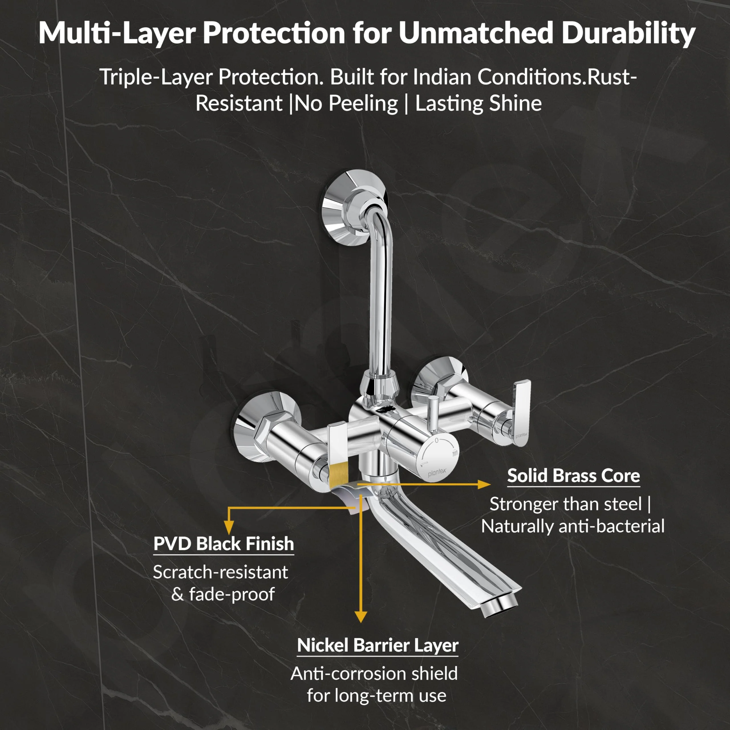 Plantex Wall Mixer for Bathroom 2 in 1 with L-Bend Provision for Overhead Shower/Mixer Tap for Bathroom with Water Saving Nozzle Tap- 7 Year Warranty (Bal-518-Chrome) - Image 5