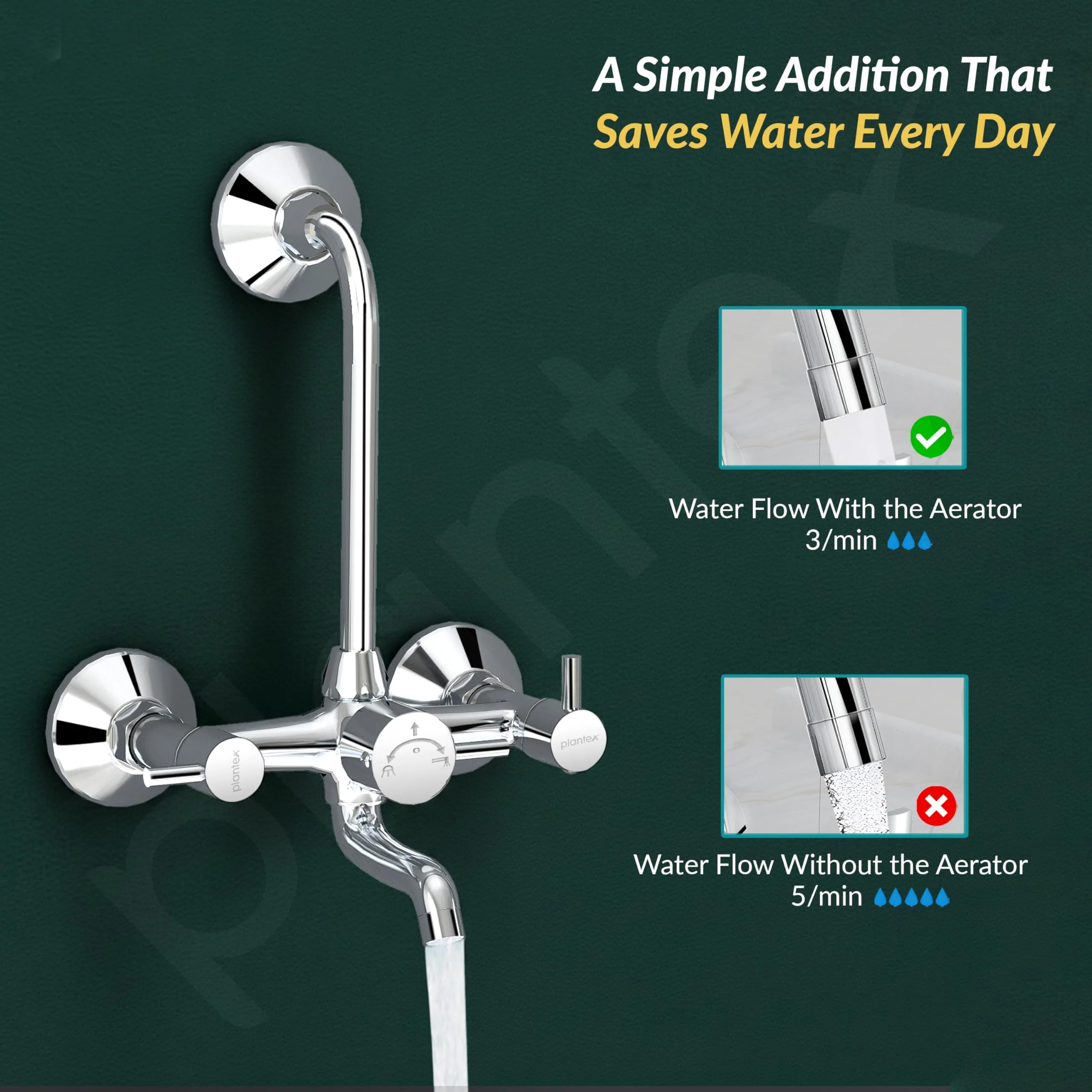 Plantex Wall Mixer 2 in 1 with L-Bend Connector for Overhead Shower/Nickel Chrome Mirror Finish Mixer for Bathroom with Wall Flange-(Mks-1279) - Image 7