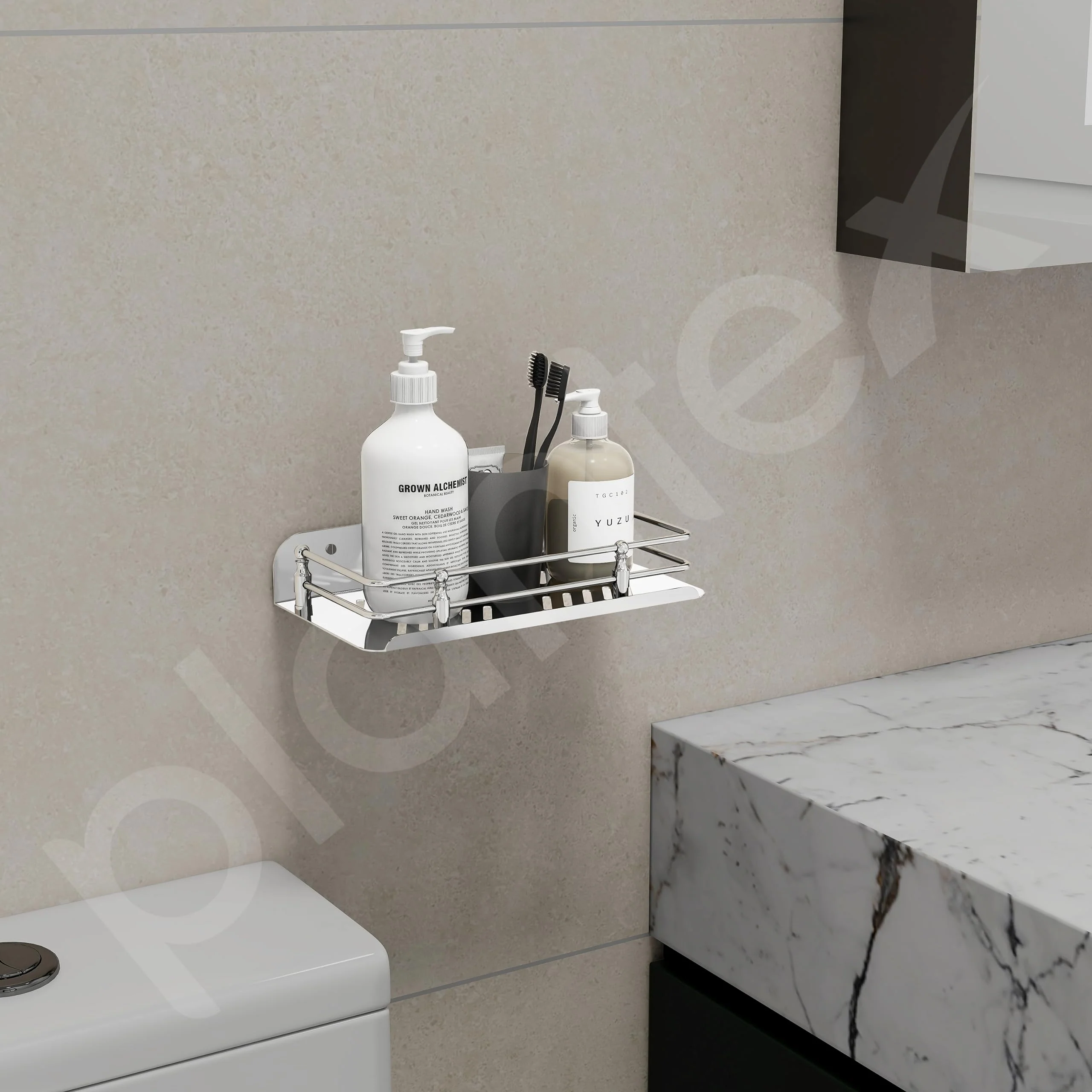 Plantex Wall Mounted Shelf for Bathroom/Stainless Steel Bathroom Shelf for Wall with Railings/Bathroom Accessories (9 inches, Chrome) - Image 2