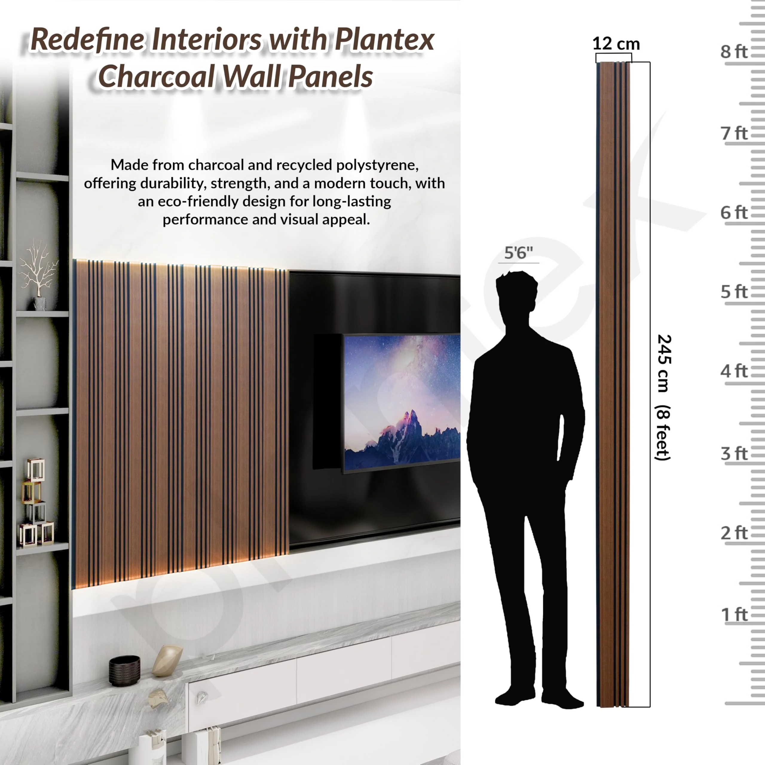 Plantex Wall Panel/Charcoal Louver Panel for Wall with Size - 5 Inch x 8 Ft/Durable, Lightweight, and Stylish Panels for Office/Hotel/Ideal for Walls & Ceilings - Pack of 1 (5005/02) - Image 2