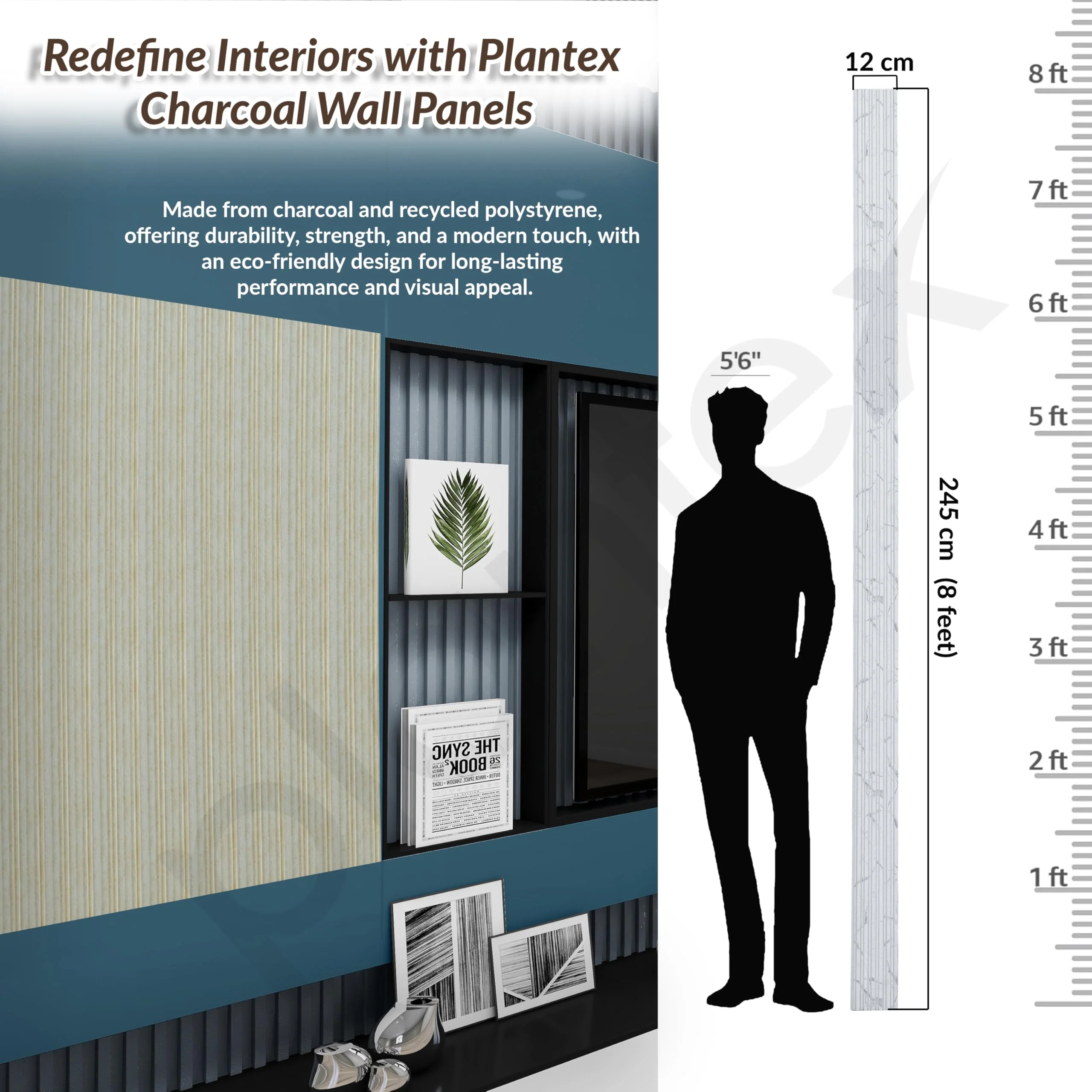 Plantex Wall Panel/Charcoal Louver Panel for Wall with Size - 5 Inch x 8 Ft/Durable, Lightweight, and Stylish Panels for Office/Hotel/Ideal for Walls & Ceilings - Pack of 1 (5012/162) - Image 2