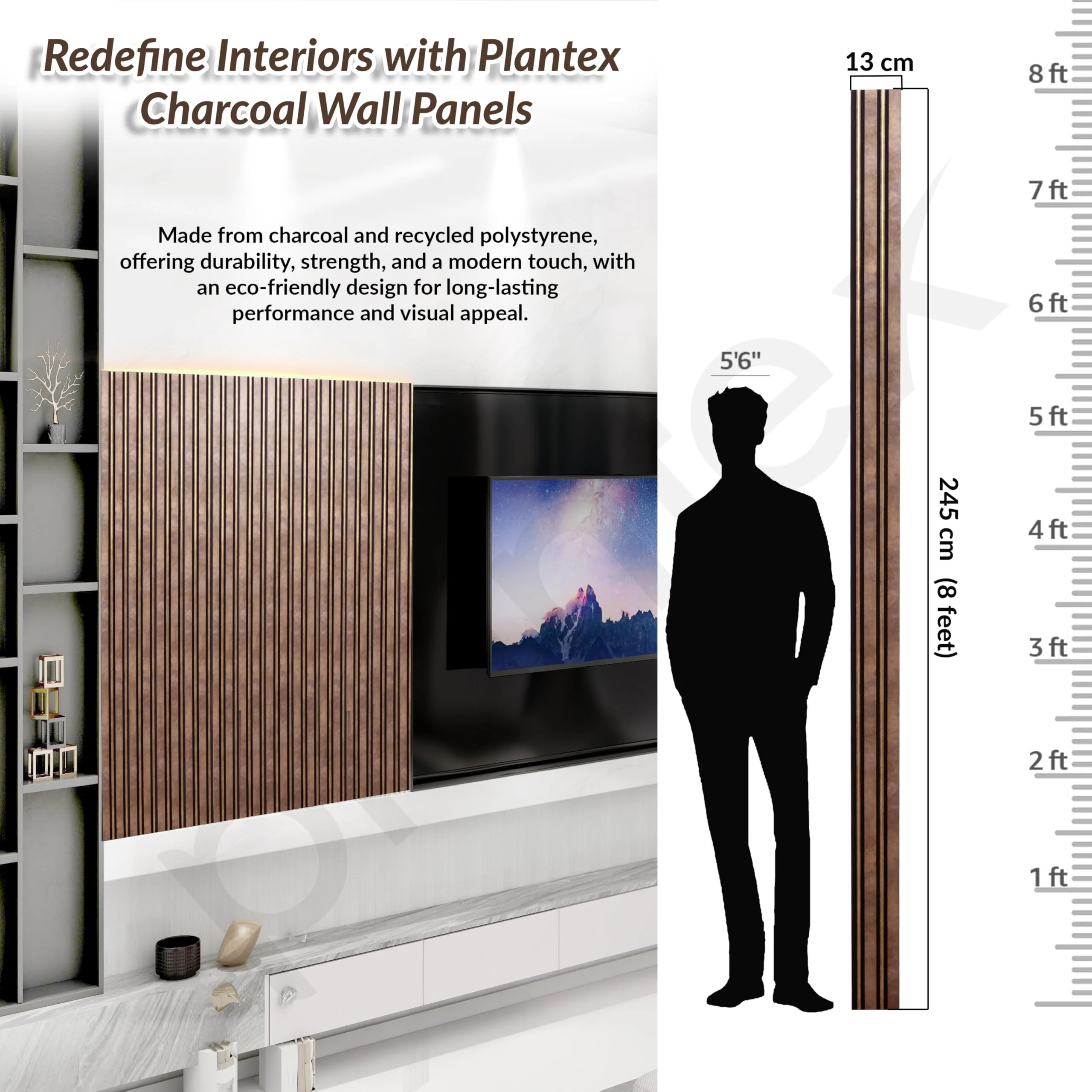 Plantex Wall Panel/Charcoal Louver Panel for Wall with Size - 5 Inch x 8 Ft/Durable, Lightweight, and Stylish Panels for Office/Hotel/Ideal for Walls & Ceilings - Pack of 1 (5019/344) - Image 2