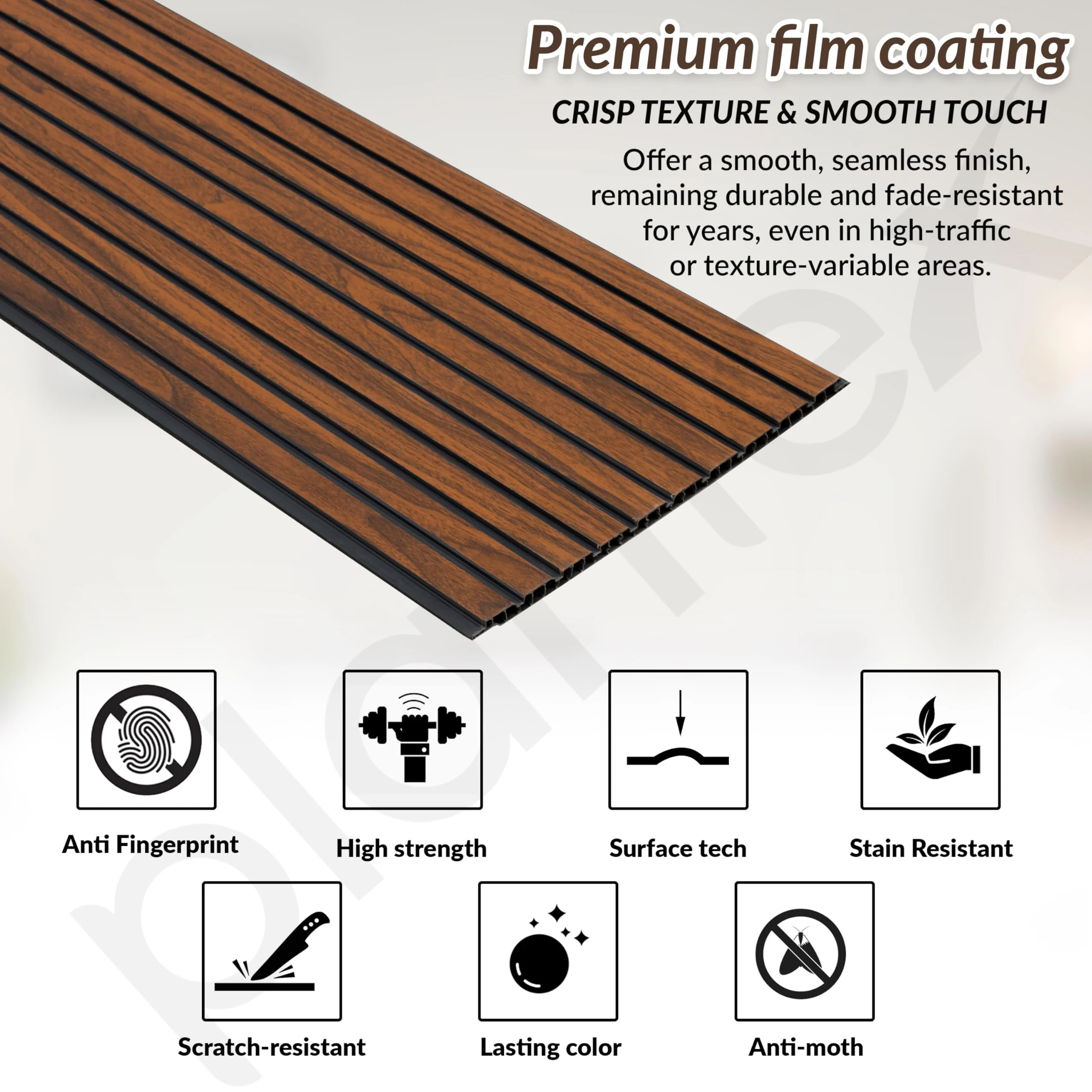 Plantex Wall Panel/PVC Louver Panel for Wall with Size - 12 Inch x 10 Ft/Durable, Lightweight, and Stylish Panels for Office/Hotel/Ideal for Walls & Ceilings - Pack of 1 (Brown, 5034) - Image 3