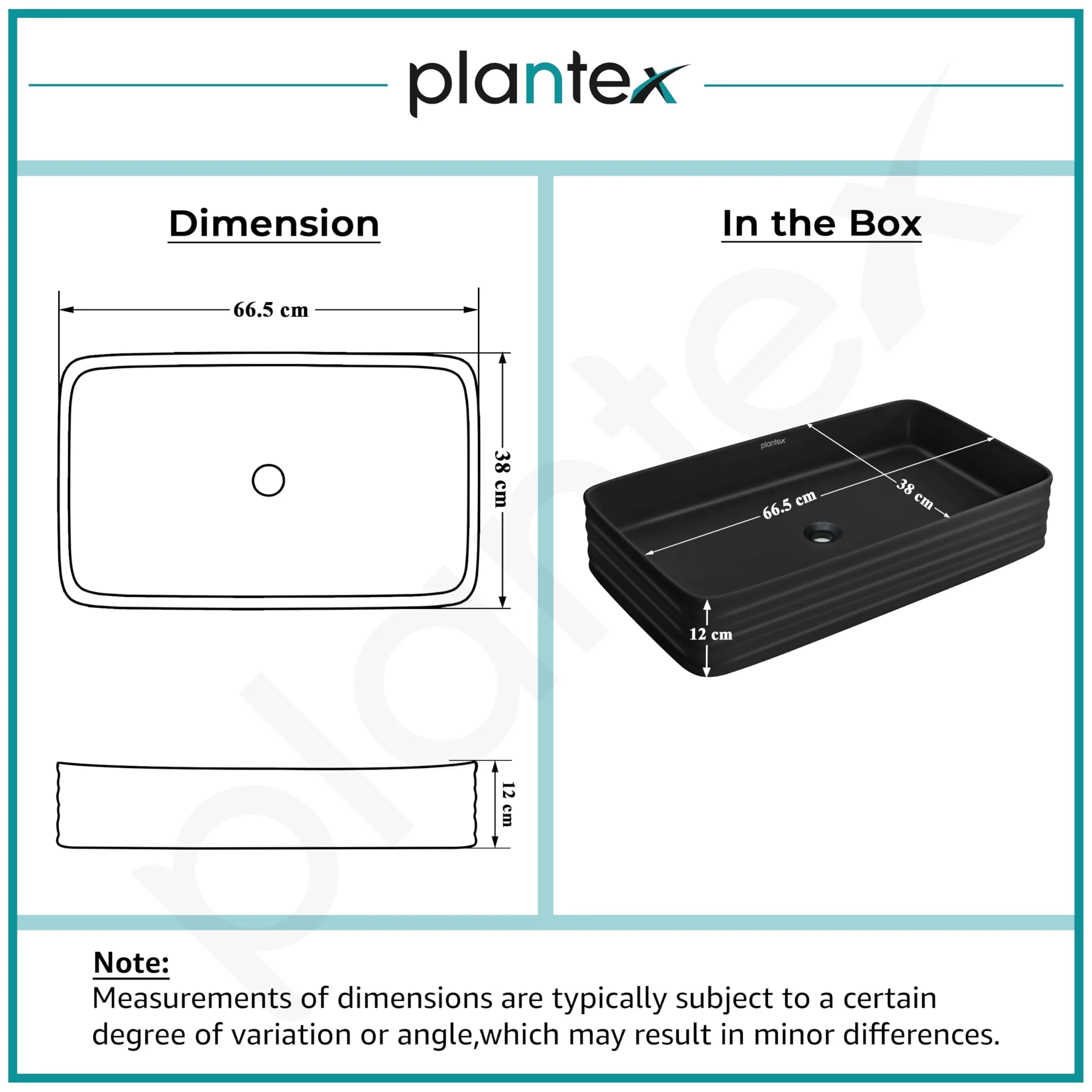 Plantex Wash Basin for Bathroom/Ceramic Basin/Rectangle Table Top Basin/Wash Basin for Home/Restaurant (Charcoal Black - 26 x 15 x 5 Inch) - Image 3