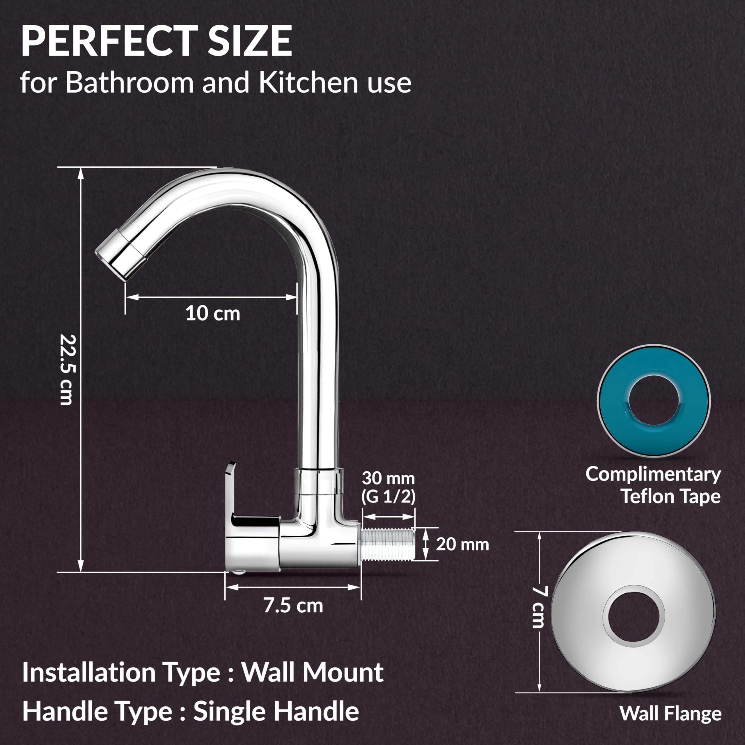 Plantex Water Tap for Kitchen Sink with Water Saving Aerator/Brass Spindle for Kitchen Sink Tap with Wall Flange -(CRM-1287-Chrome) - Image 3