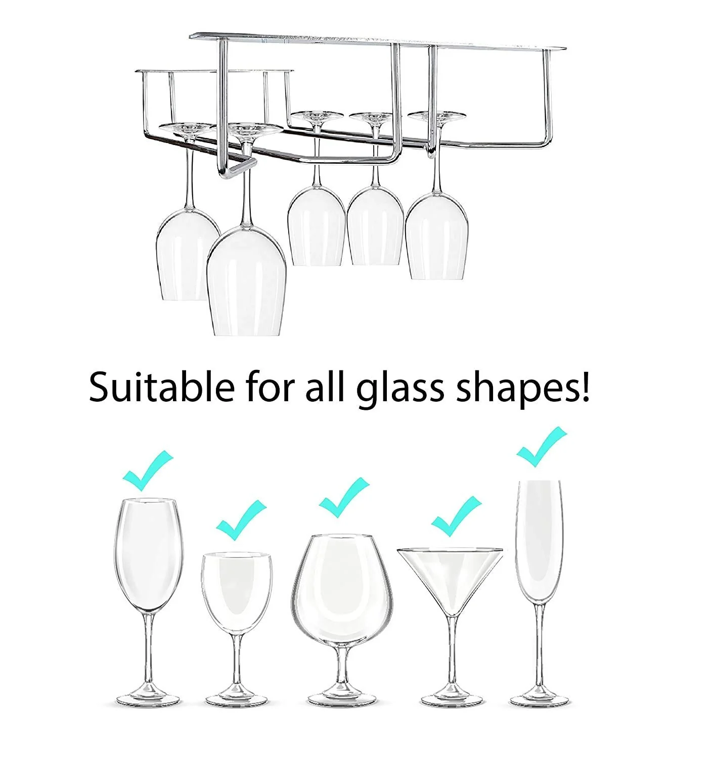 Plantex Wine Glass Rack/Holder Upside Down Hanging Organizer/Glass Hanging Stand for Pubs/Kitchen/Bars (L15.5 x W13 Inches - Triple Line) - Image 5