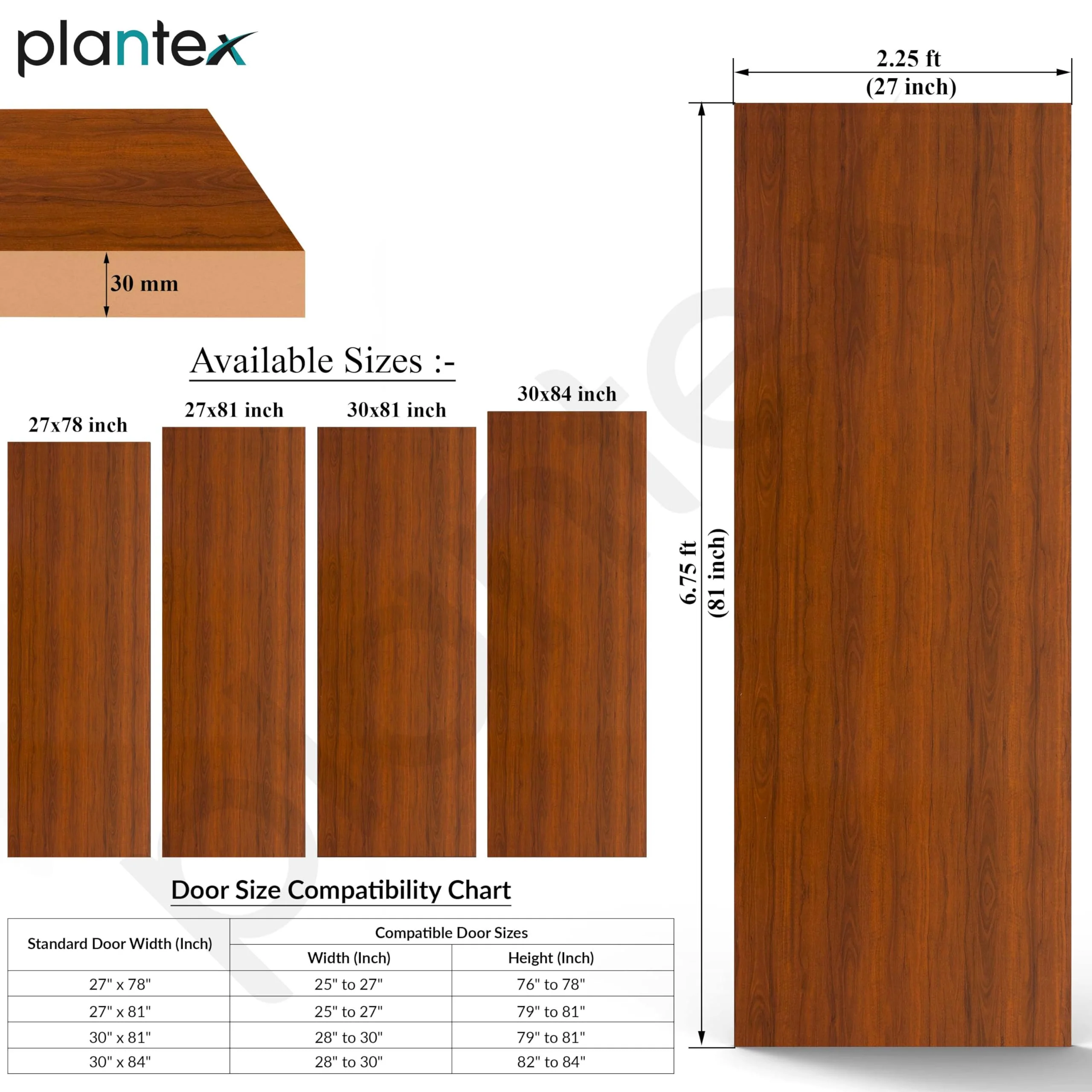 Plantex WPC Doors for Bathroom (30 mm - Thickness)/Termiteproof Bathroom Door/2.25x6.75 Feet Wooden Finished Door for Home/Balcony/Office/Kitchen, Density-600 (27x81 inch,22 kg- Classic Wooden), Brown - Image 4